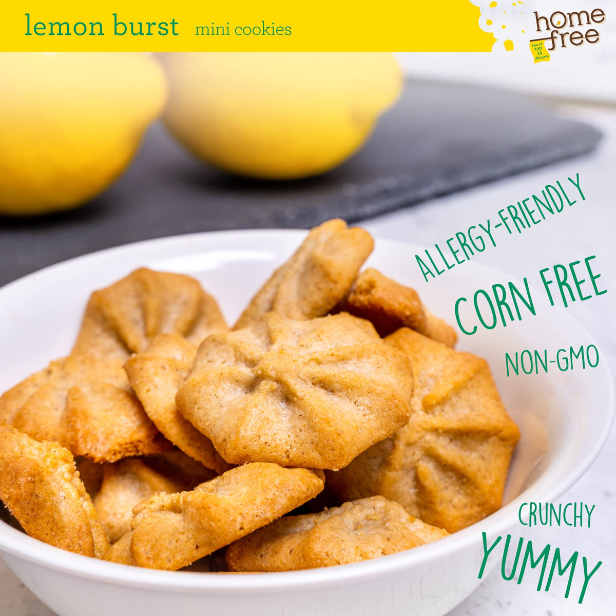 Homefree Lemon Burst Mini Cookies – Gluten Free, Nut Free, Vegan, 10 x 1oz