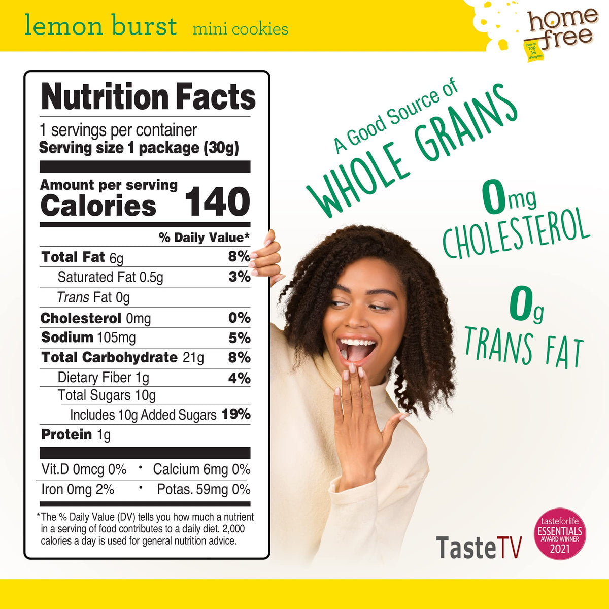 Homefree Lemon Burst Mini Cookies – Gluten Free, Nut Free, Vegan, 10 x 1oz