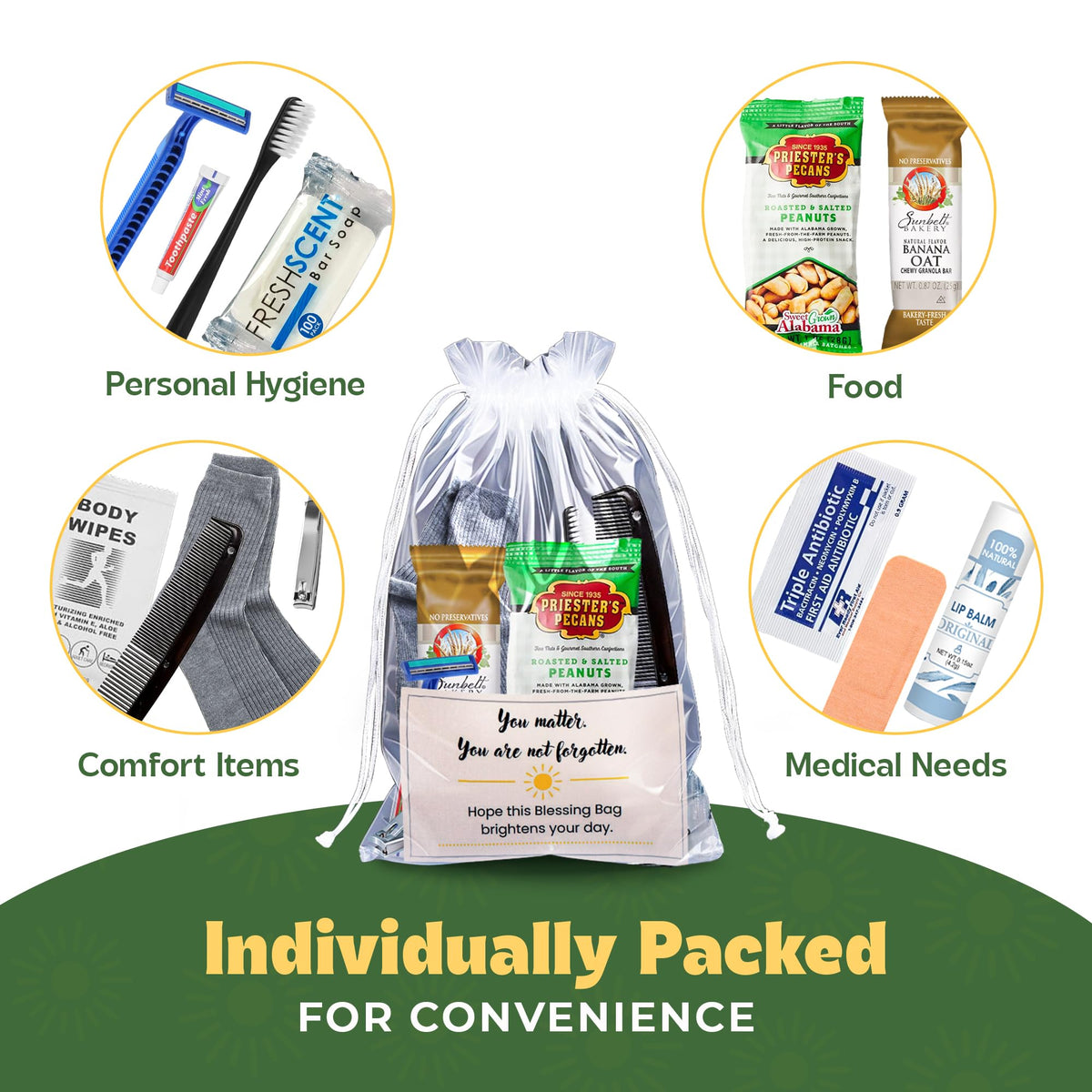 Homeless Care Package (5 Count) – Complete Hygiene Kits for homeless includes Food, Socks, First Aid and Personal Care Items – 100% Pre-Assembled & Ready to Distribute - Ideal for Outreach and Charity