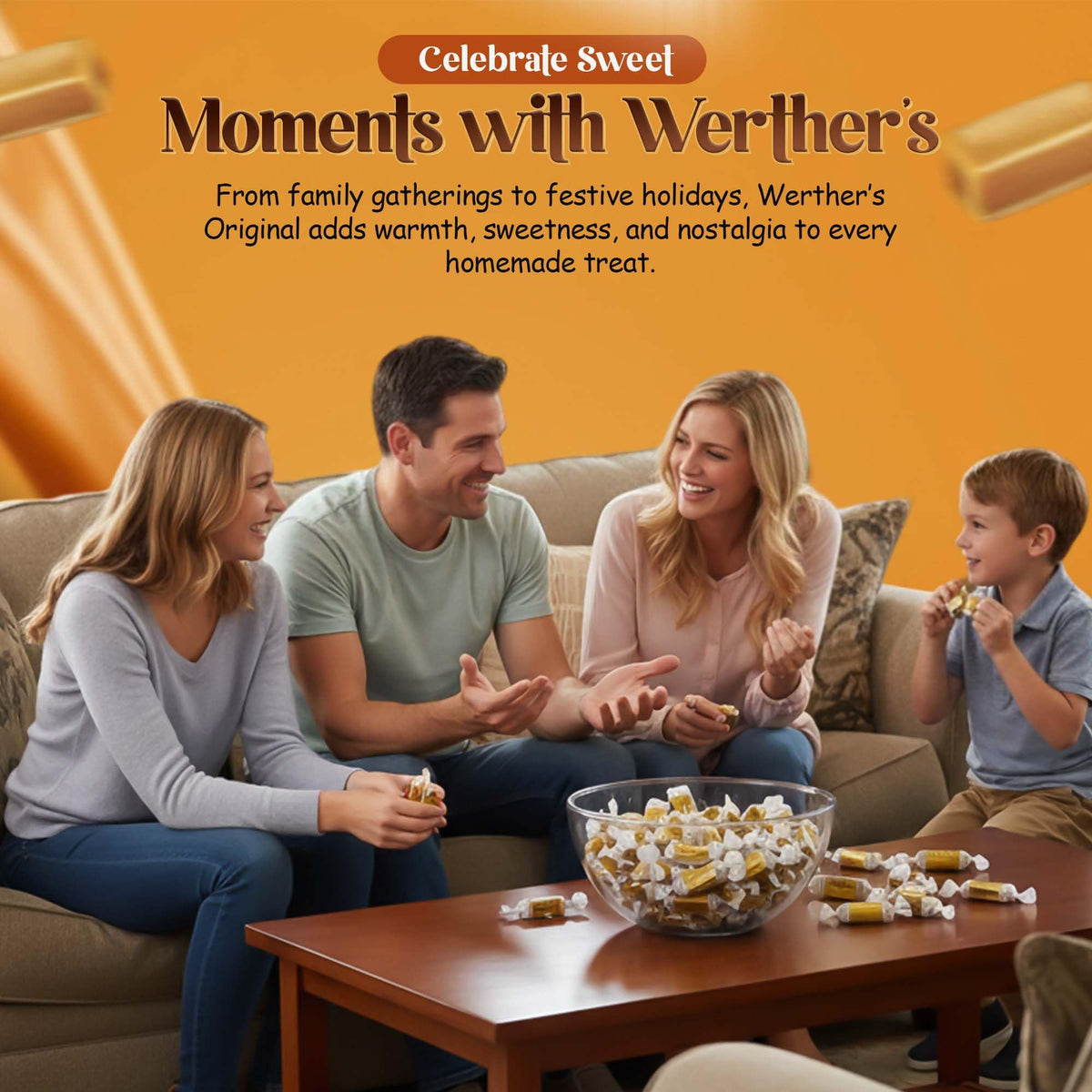 Hominics Werther's Soft Chewy Caramel Candy — 2 lb Bag, Individually Wrapped