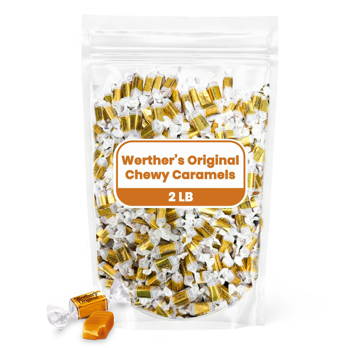 Hominics Werther's Soft Chewy Caramel Candy — 2 lb Bag, Individually Wrapped