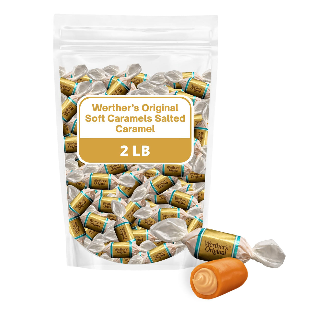 Hominics Werther's Soft Salted Caramel Filled Candy – 2lb Bag, Indivdually Wrapped