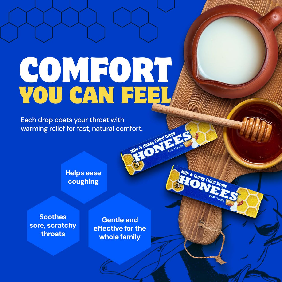 Honees Milk & Honey Cough Drops – Natural Throat Lozenges, 216 Drops (24 Bars)