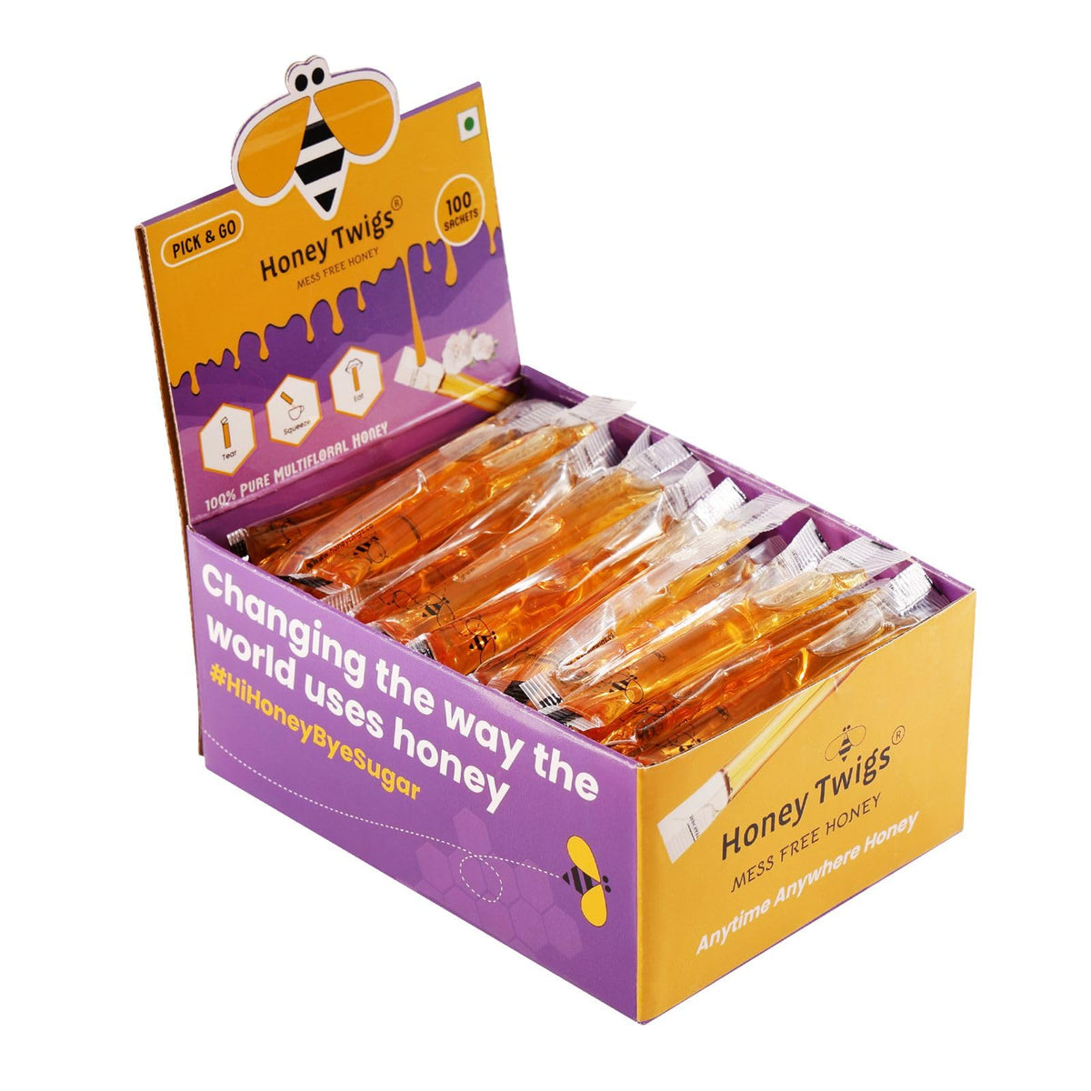 Honey Twigs Pure Multifloral Honey Sachets – 100 Count, 28.22 oz, Mess-Free Pick & Go