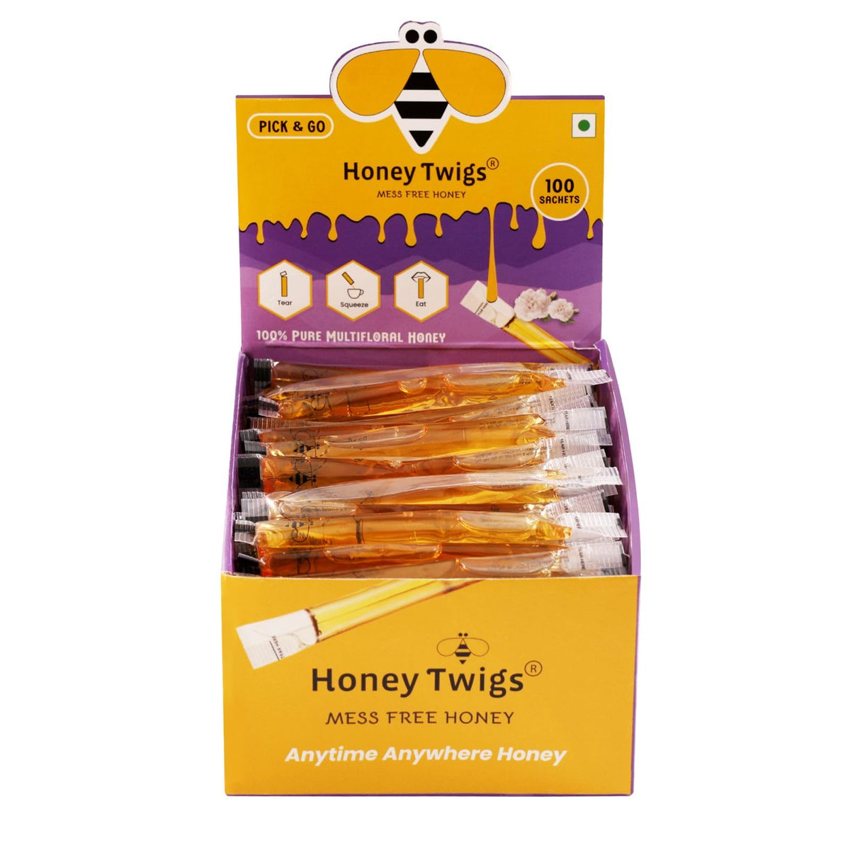 Honey Twigs Pure Multifloral Honey Sachets – 100 Count, 28.22 oz, Mess-Free Pick & Go