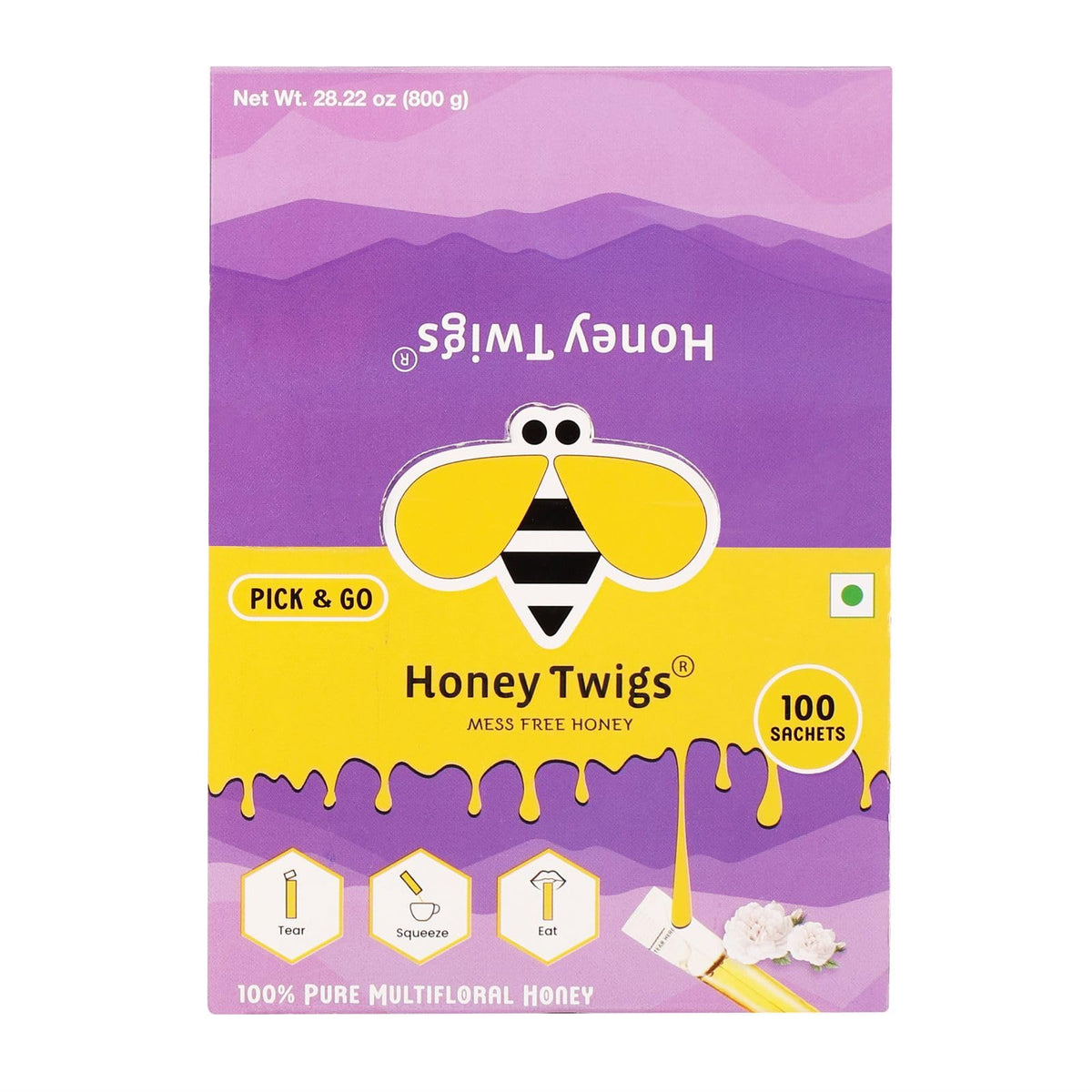 Honey Twigs Pure Multifloral Honey Sachets – 100 Count, 28.22 oz, Mess-Free Pick & Go