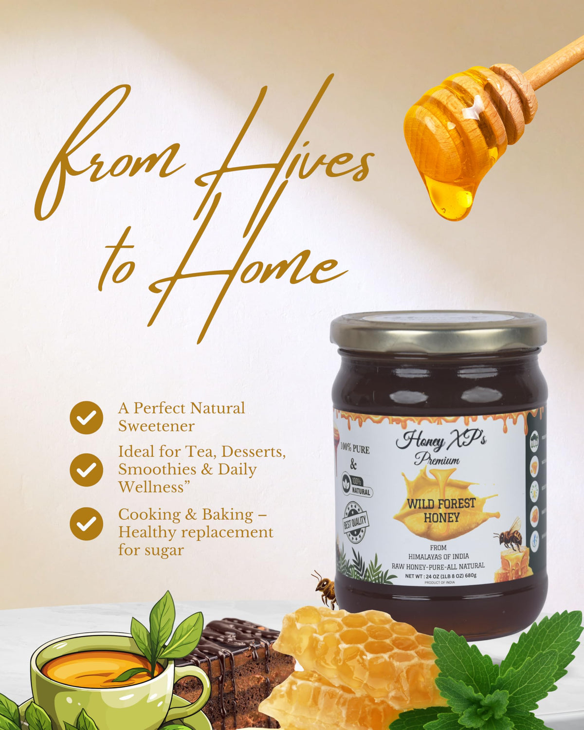 Honey XP Raw Himalayan Wild Forest Honey – 680g Glass Jar | 100% Pure & Natural
