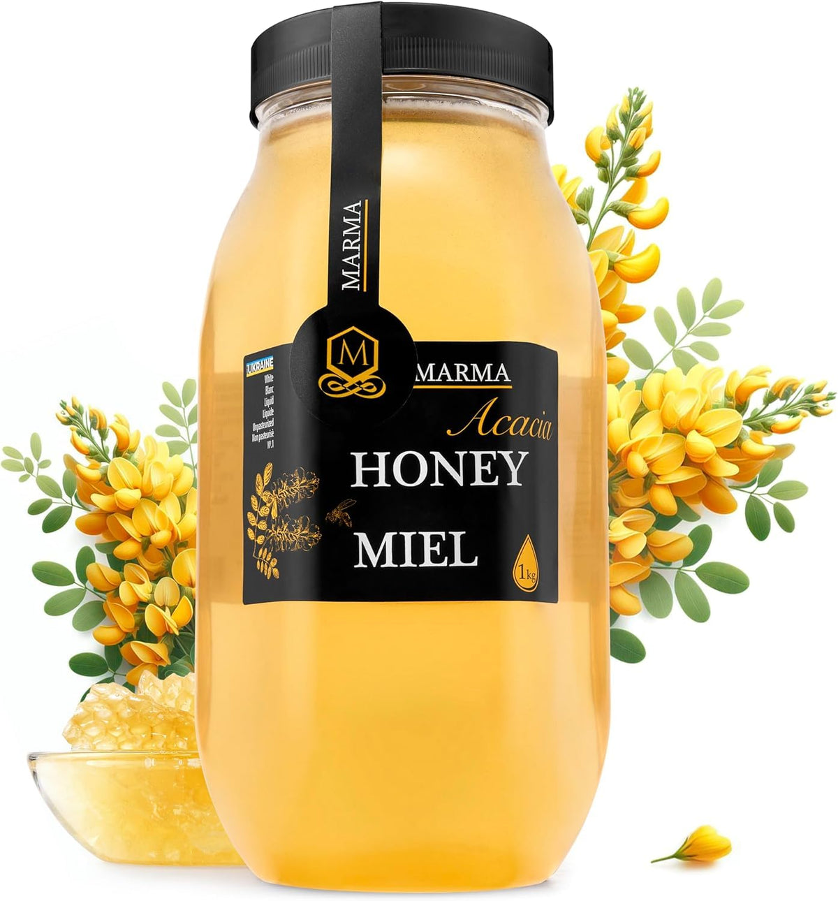 HONIGMA Marma Acacia Honey - Raw Ukrainian Honey - 1000g / 35.2oz - Pure & Unpasteurized