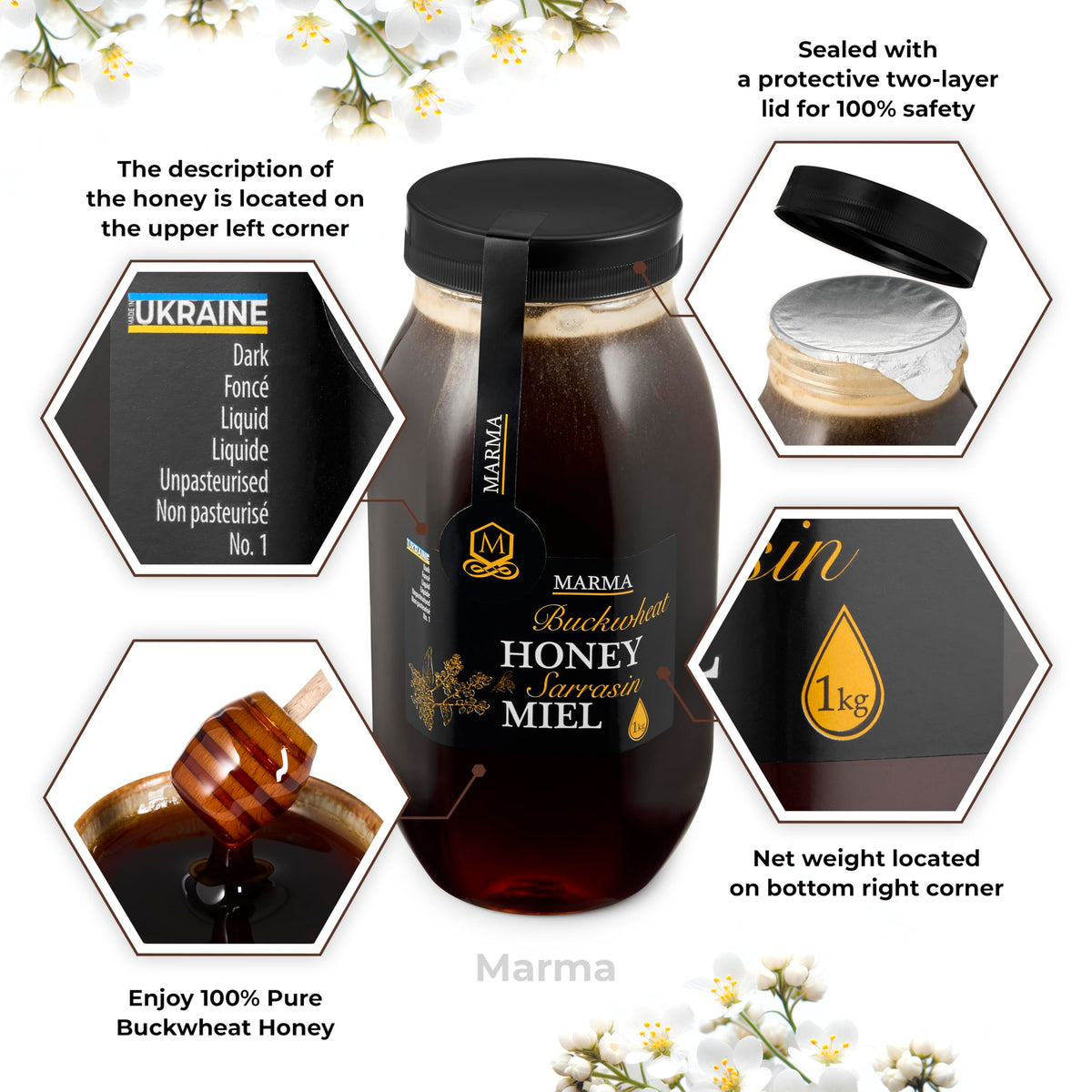 HONIGMA Marma Buckwheat Honey | 1000g Raw Ukrainian Buckwheat Honey