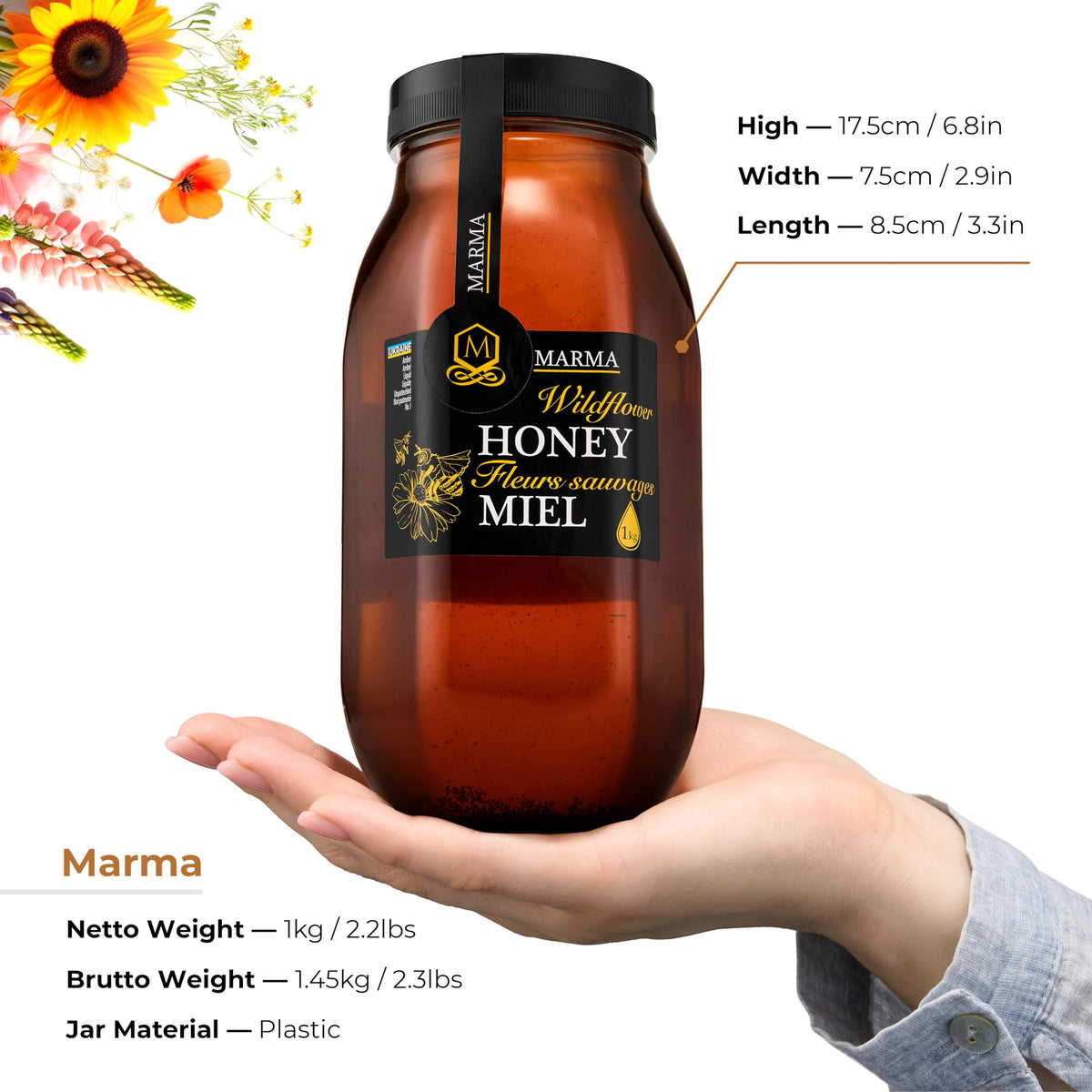 HONIGMA Marma Wildflower Honey – 2x1000g Raw Ukrainian, Unpasteurized