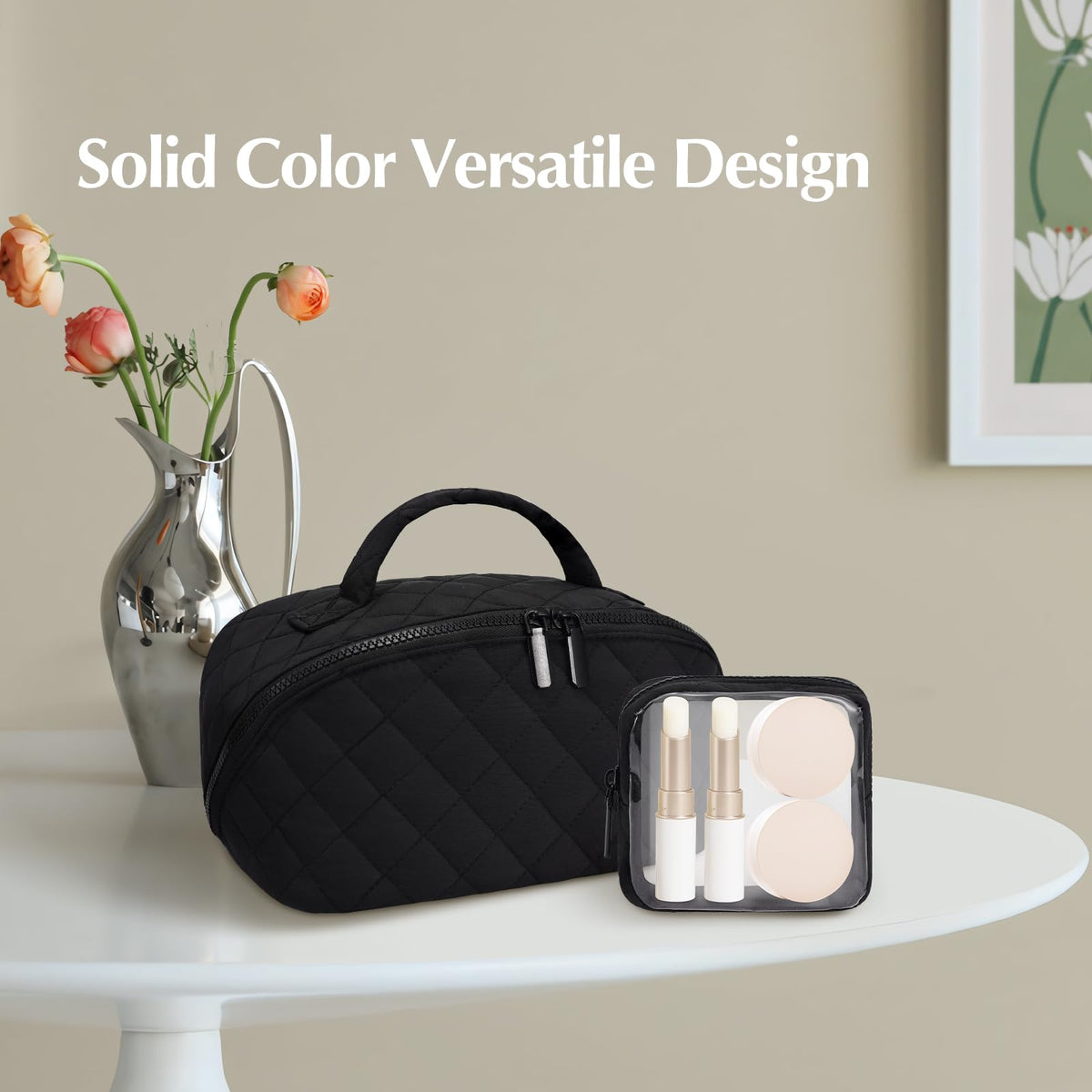 honitty Makeup Bag, Quilted Makeup Bag, Puffy Travel Make up Bags, Cosmetic Organizer Bag, Waterproof Toiletry Bag for Women