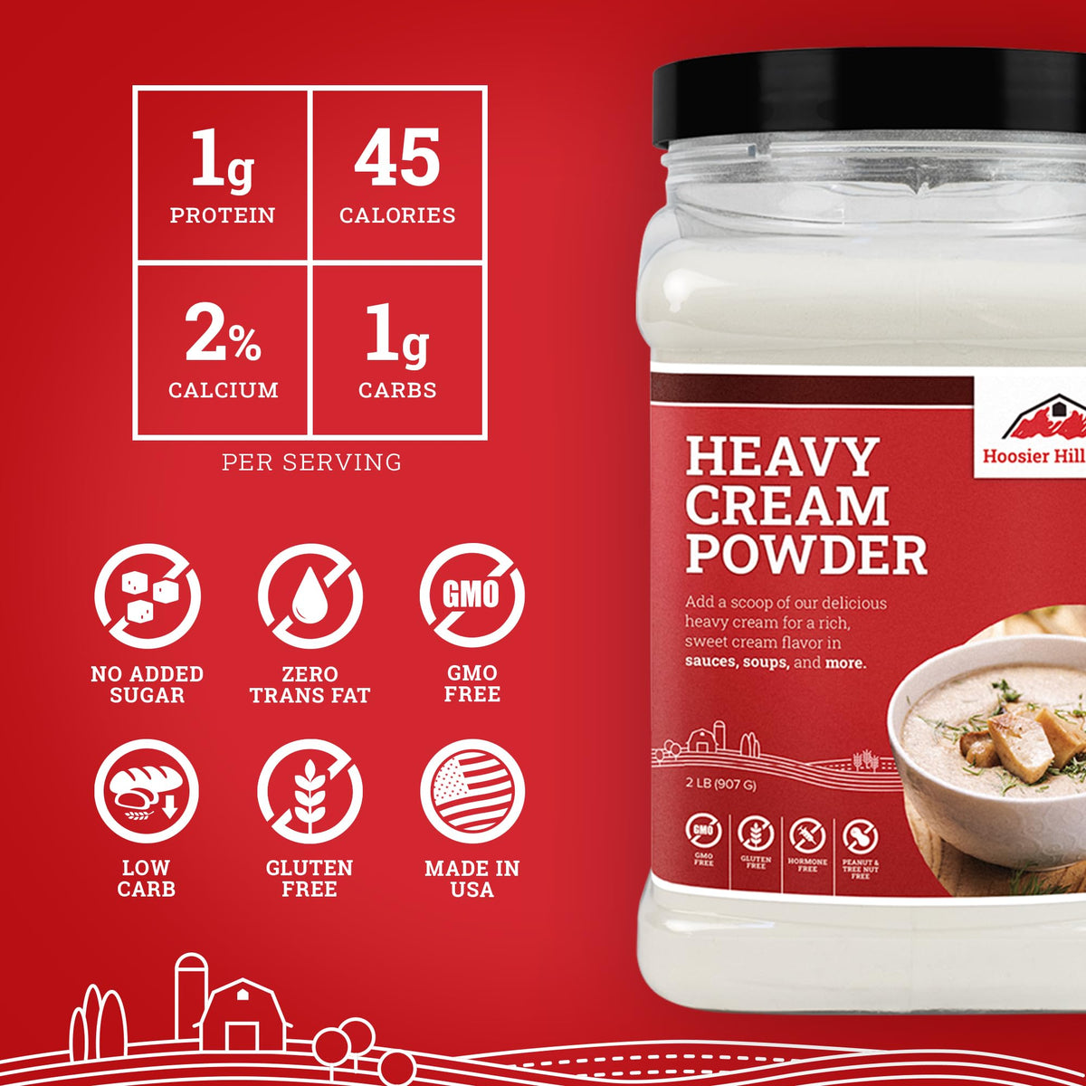 Hoosier Hill Farm Heavy Cream Powder, 2 lb – Real Dairy, Shelf-Stable Cream Powder for Sauces & Baking