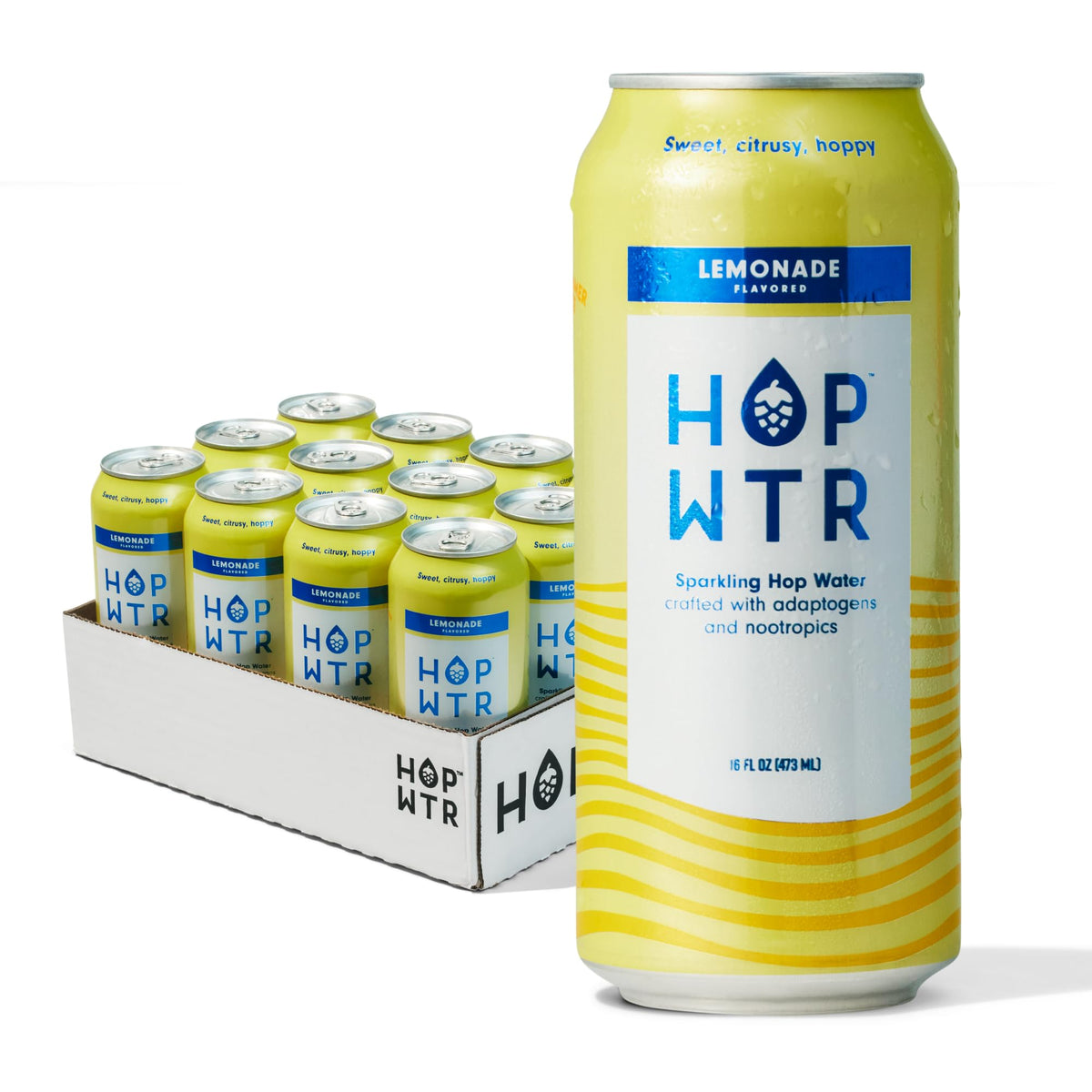 HOP WTR Lemonade Sparkling Hop Water – 12 Pack, Zero Calories, Low Carb