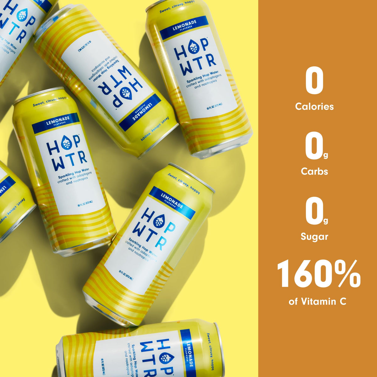 HOP WTR Lemonade Sparkling Hop Water – 12 Pack, Zero Calories, Low Carb