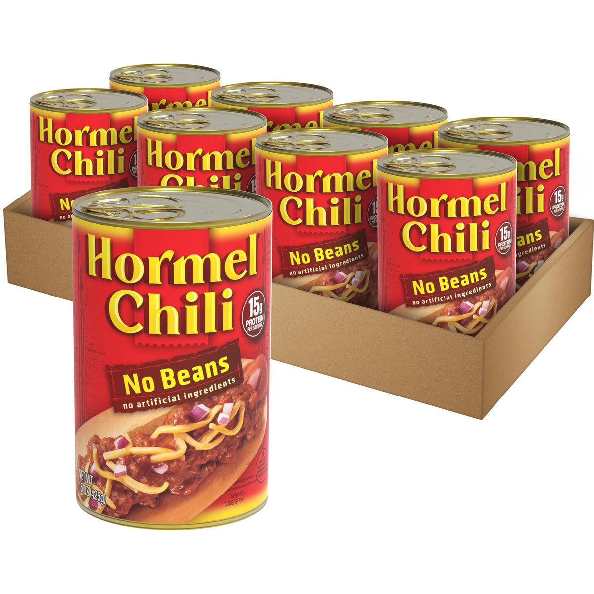 Hormel Chili No Beans 15 oz Can (8 Pack) – Gluten-Free, 14g Protein per Serving