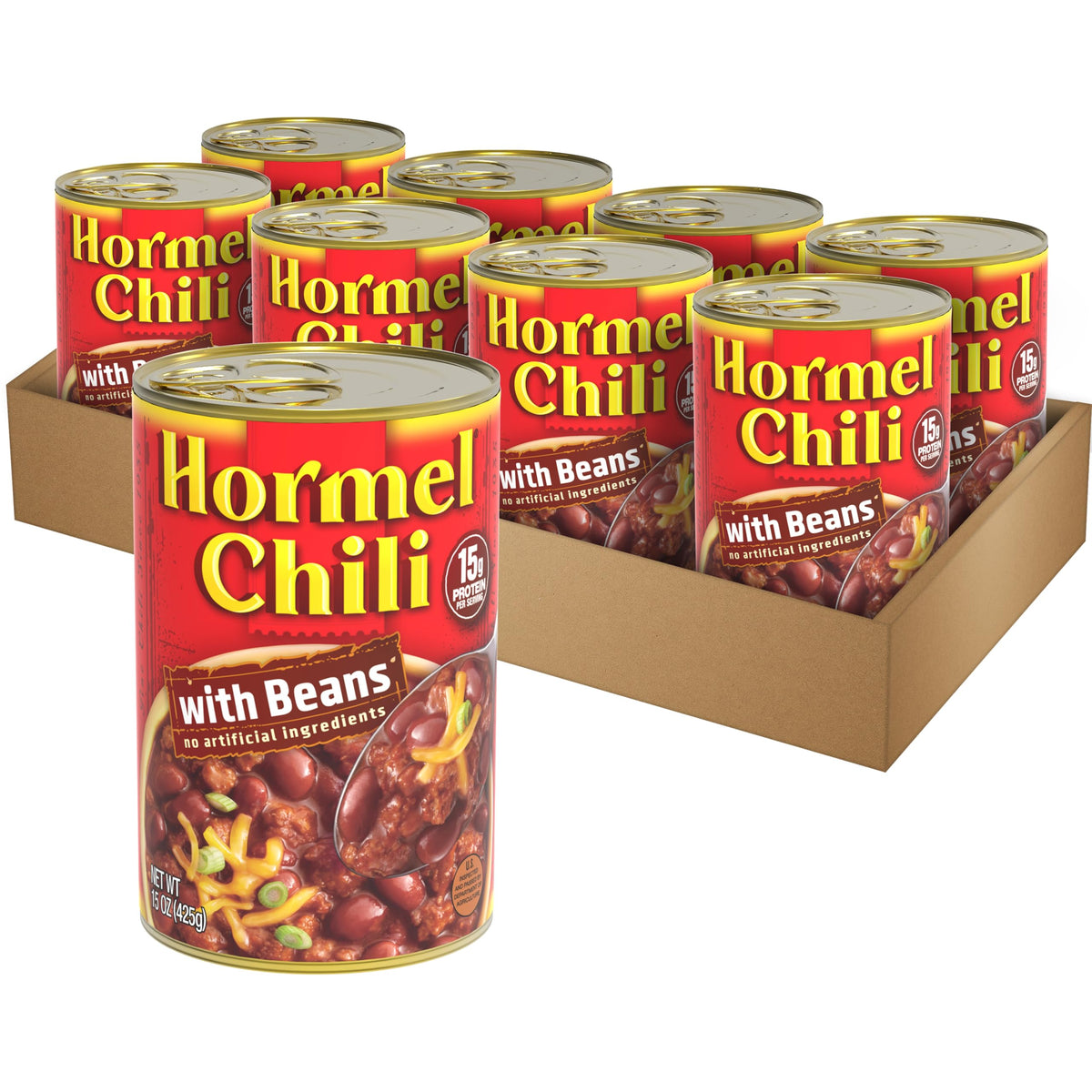 Hormel Chili with Beans 15 oz Can (8 Pack) | Slow-Cooked, Gluten-Free Chili