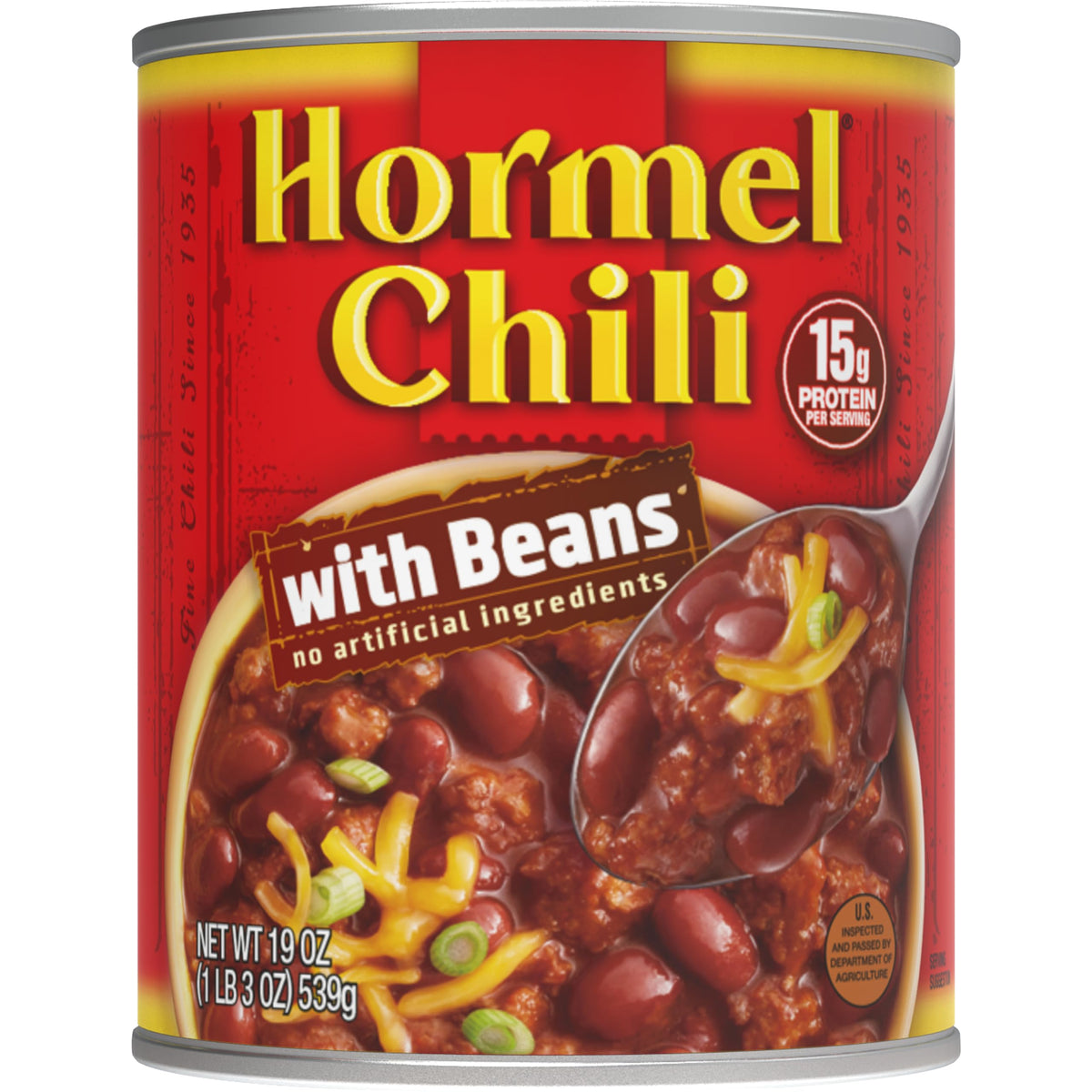 Hormel Chili with Beans, 19 oz Can (Pack of 12) | Slow-Simmered Beef Chili, Gluten Free