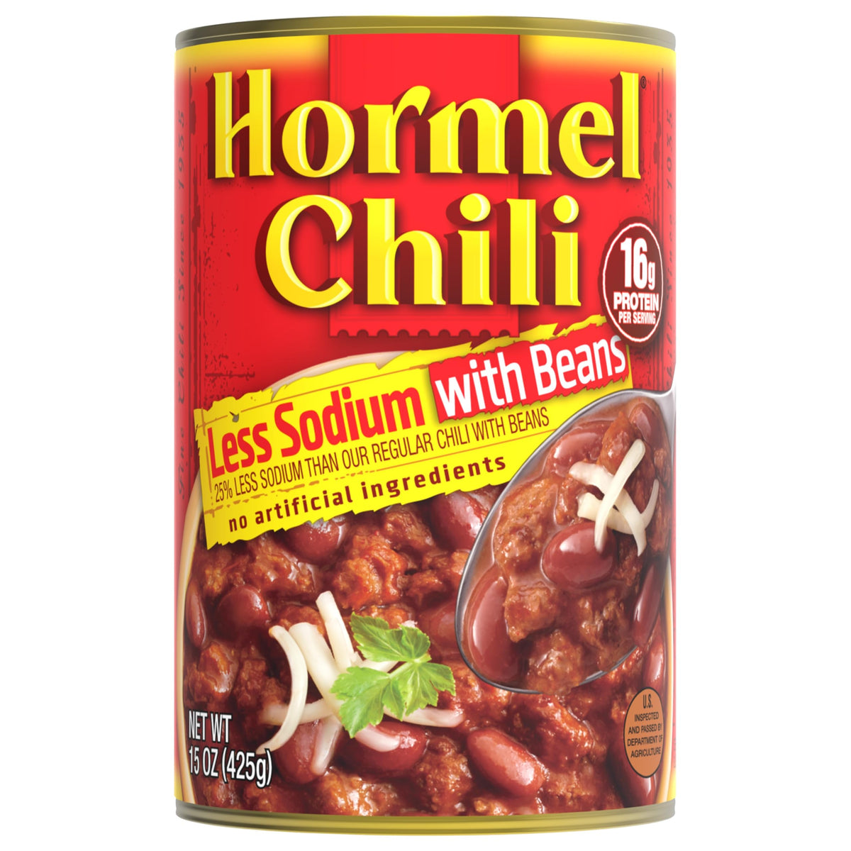 HORMEL Chili With Beans Less Sodium – 16g Protein, Gluten-Free, 15 oz (Pack of 12)