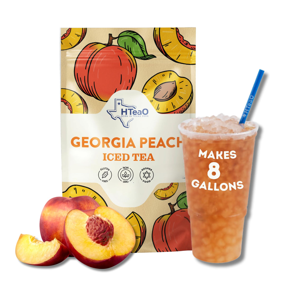 HTEAO Georgia Peach & Hibiscus Black Tea Packets – 8 Gallons, 5-Minute Texas-Style Iced Tea