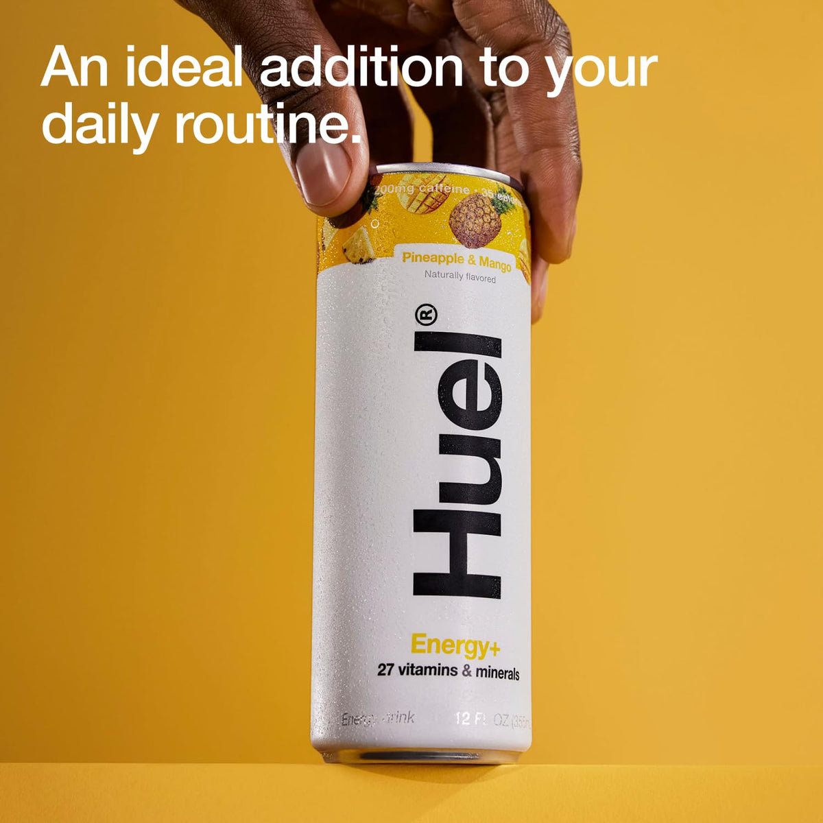 Huel Energy+ Pineapple & Mango — Plant-Based Energy Drink, 200mg Caffeine, 35 Cal, 12-Pack