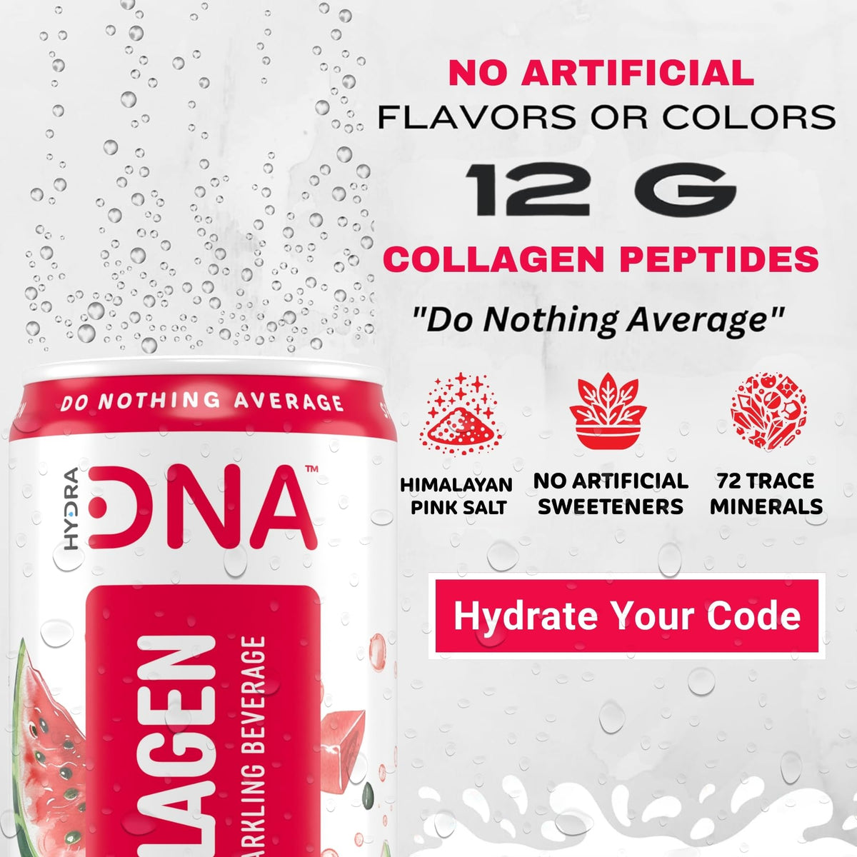 HYDRADNA Sparkling Watermelon Collagen Drink - Sugar Free - Keto Friendly - 12 Pack