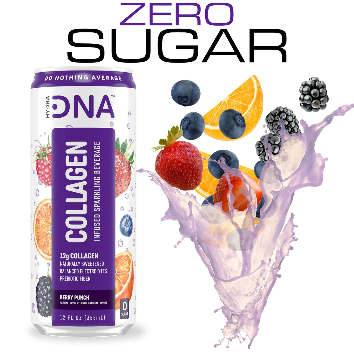HYDRADNA Sparkling Collagen Water Berry Punch – Sugar-Free, Keto-Friendly (12 Pack)