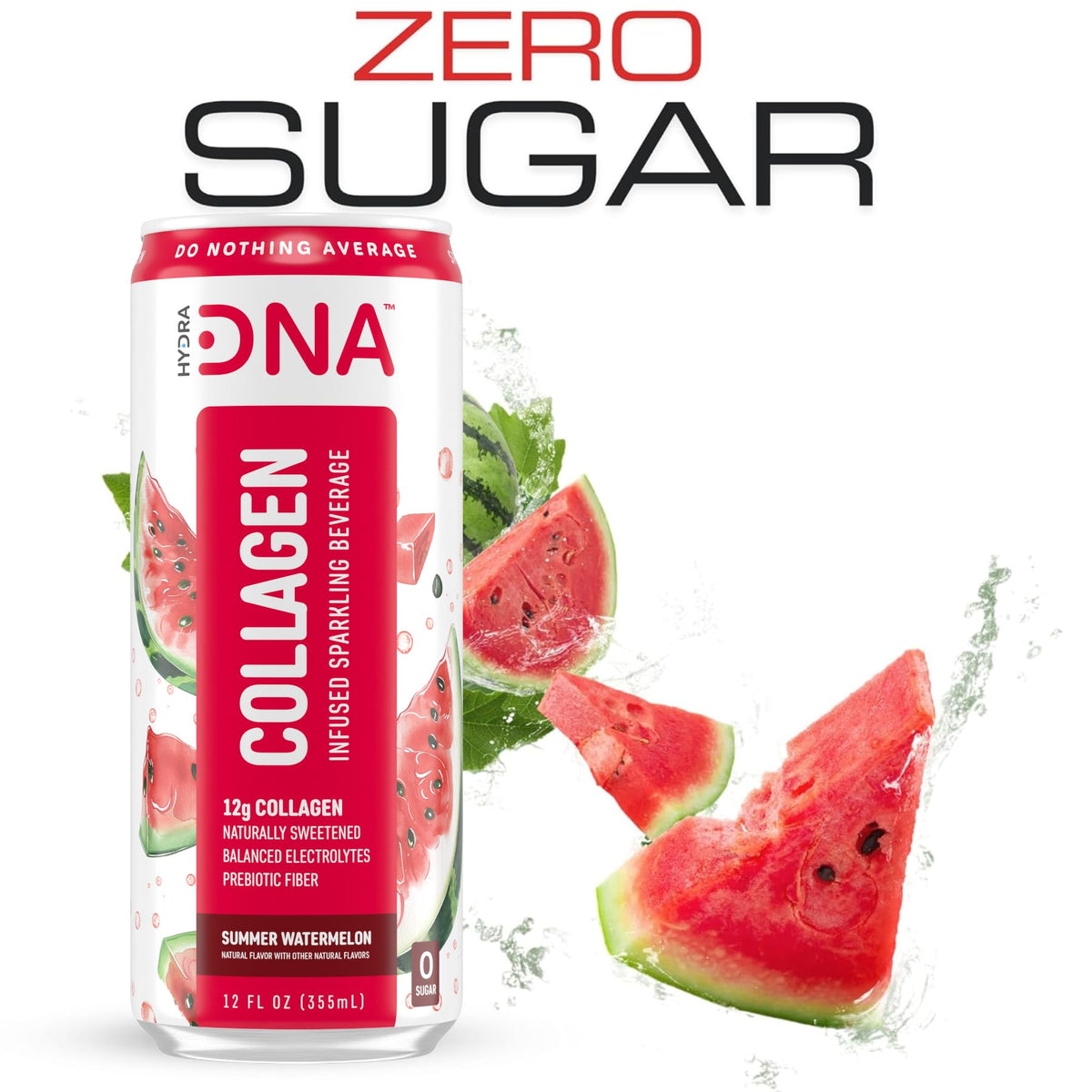 HYDRADNA Sparkling Watermelon Collagen Drink - Sugar Free - Keto Friendly - 12 Pack