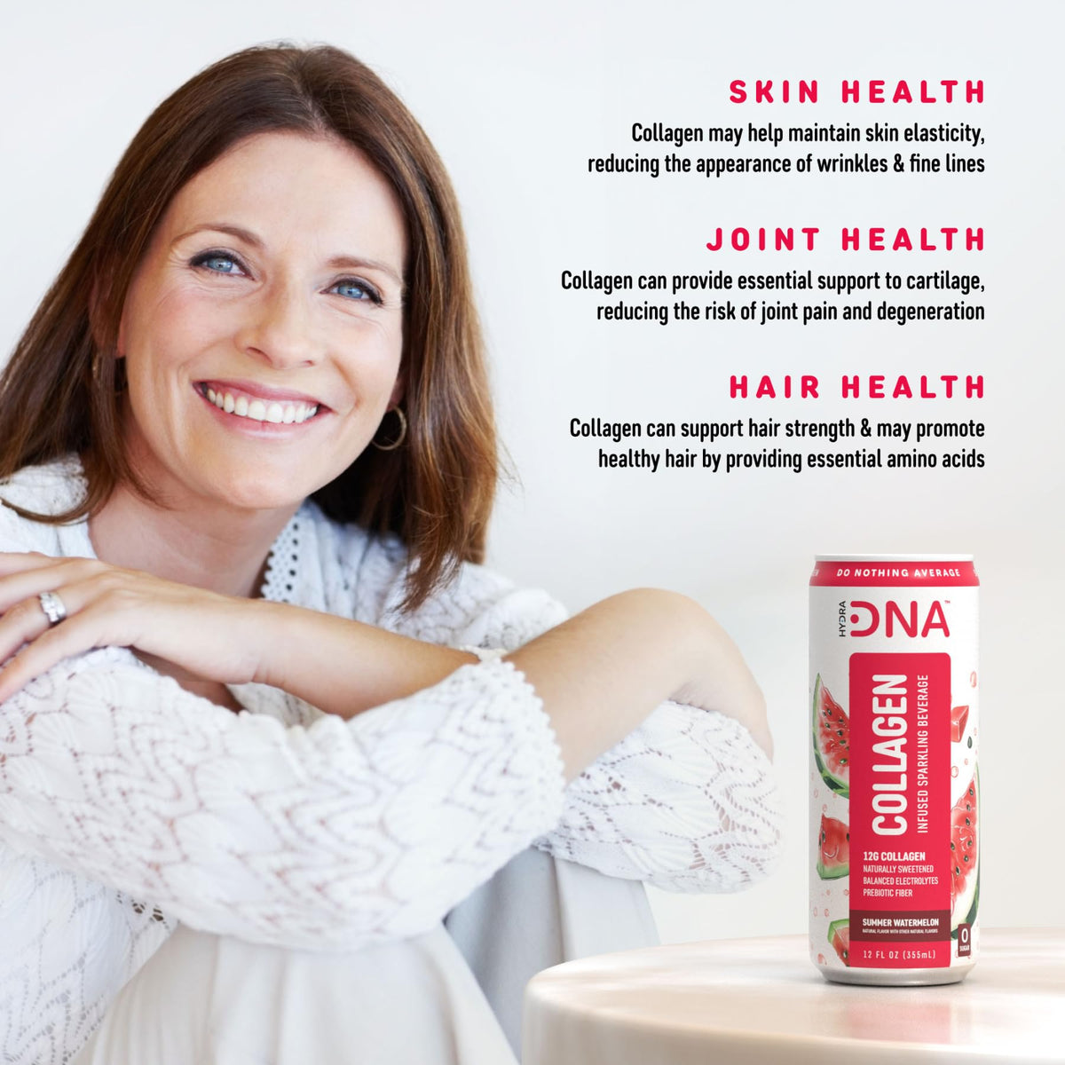 HYDRADNA Sparkling Watermelon Collagen Drink - Sugar Free - Keto Friendly - 12 Pack