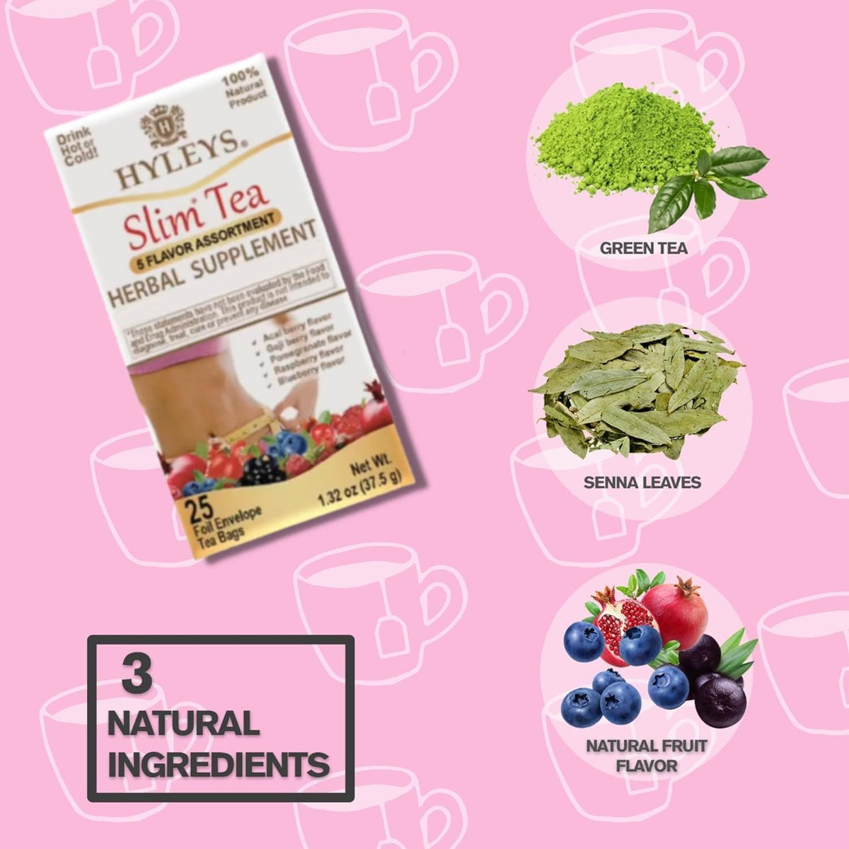 Hyleys Slim Tea 5 Flavor Assortment – Weight Loss Detox (25 Bags, 6 Pack)