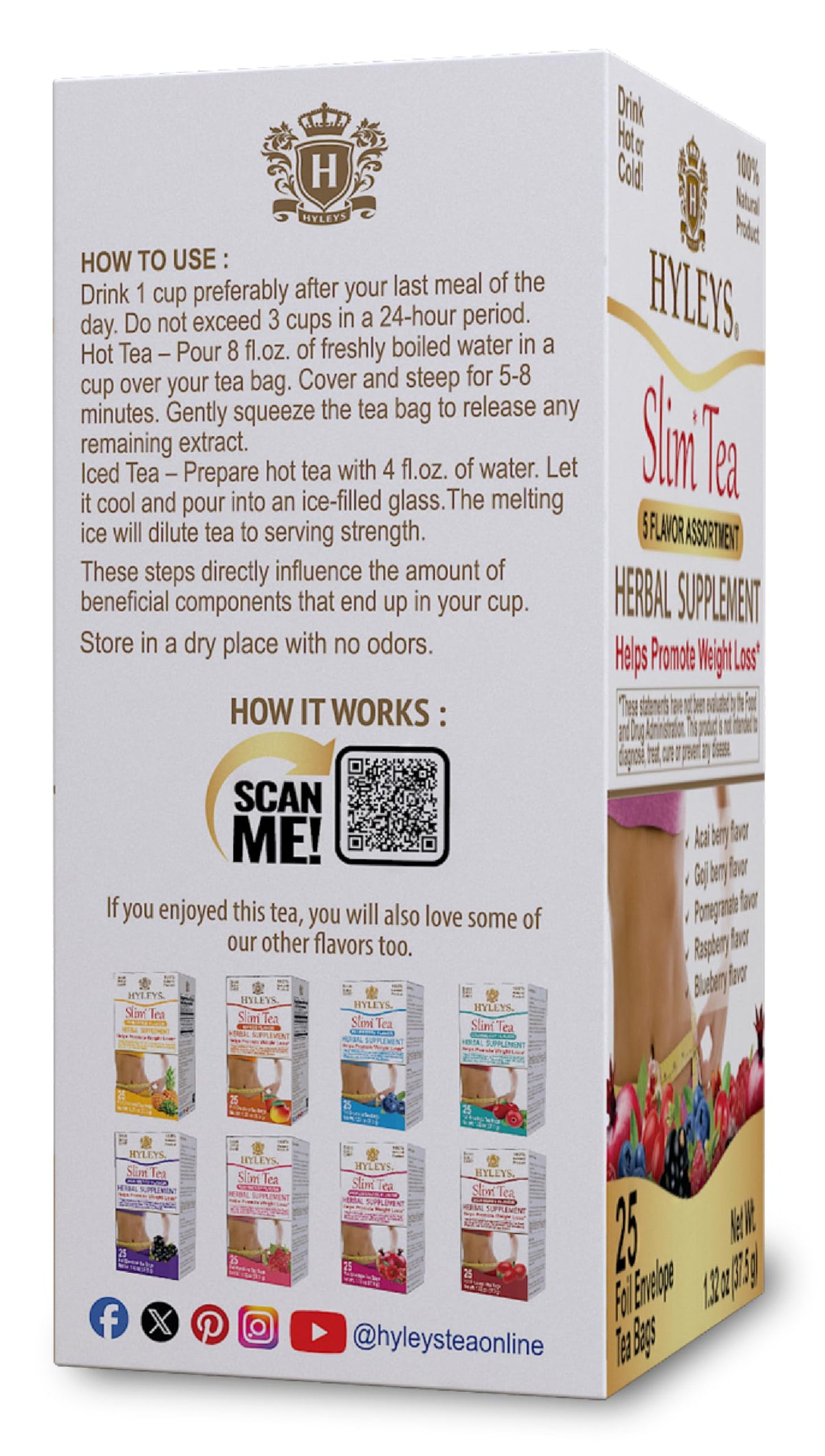 Hyleys Slim Tea 5 Flavor Assortment – Weight Loss Detox (25 Bags, 6 Pack)