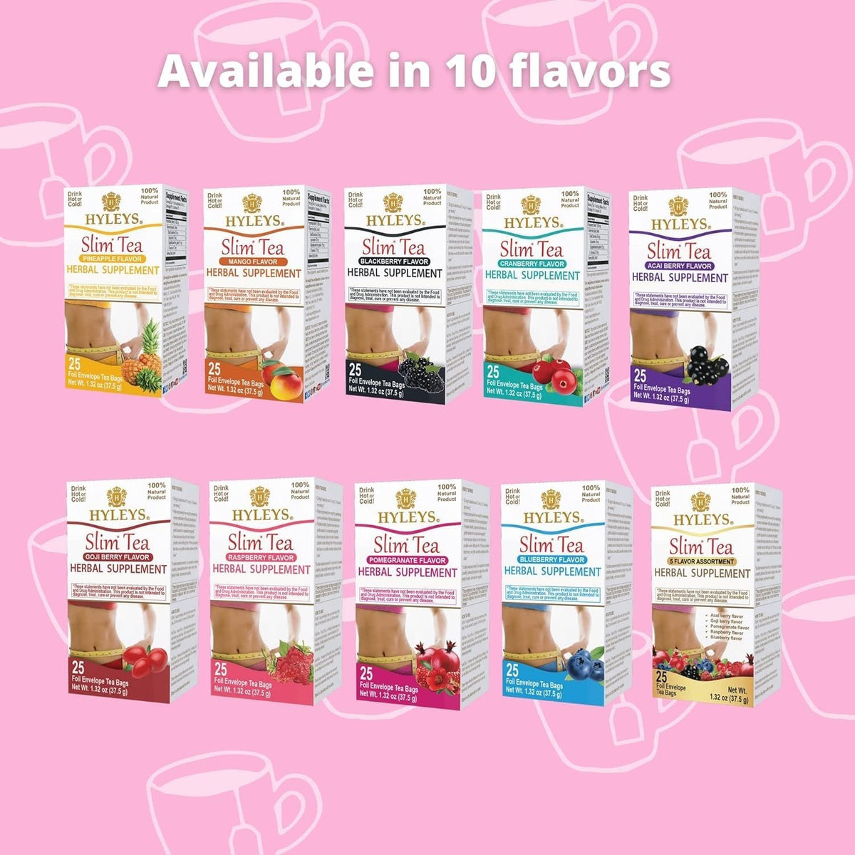 Hyleys Slim Tea 5 Flavor Assortment – Weight Loss Detox (25 Bags, 6 Pack)