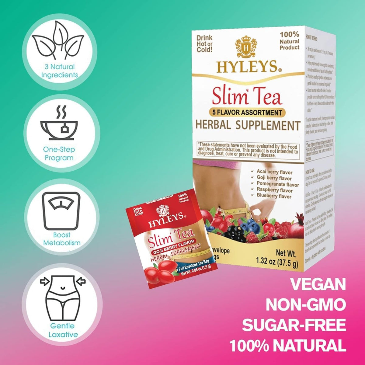 Hyleys Slim Tea 5 Flavor Assortment – Weight Loss Detox (25 Bags, 6 Pack)