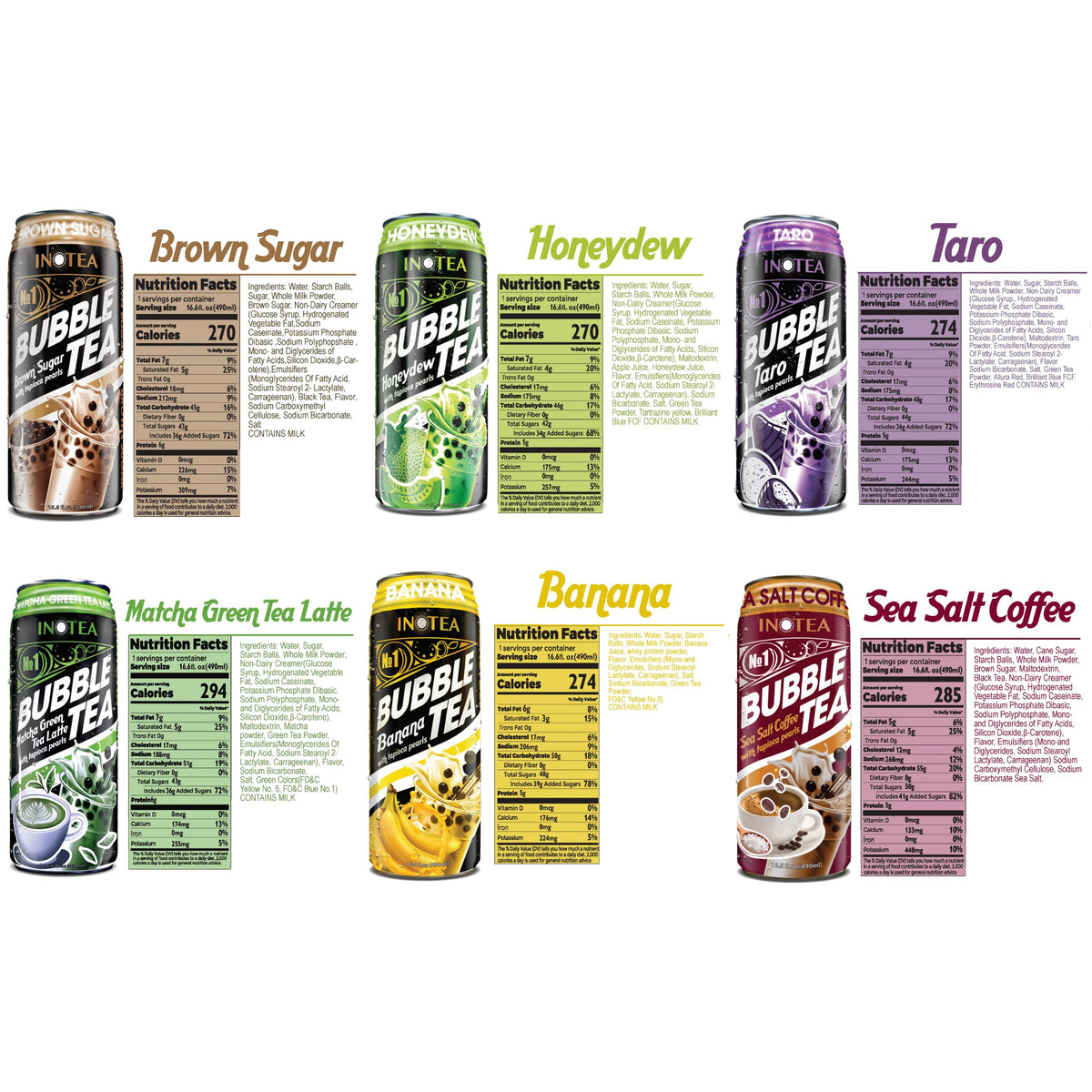 HYOJATEM INOTEA Bubble Tea Pack of 12 – 16.6oz Cans, Black Tea with Boba