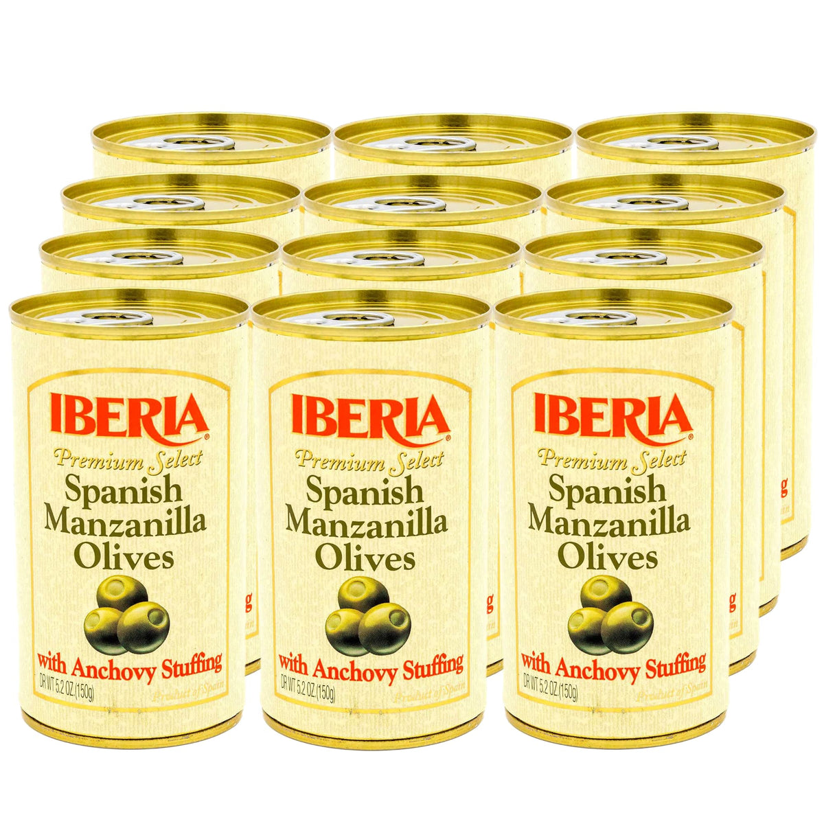 Iberia Spanish Manzanilla Olives Stuffed with Anchovies – 5.25 oz Each (Pack of 12)