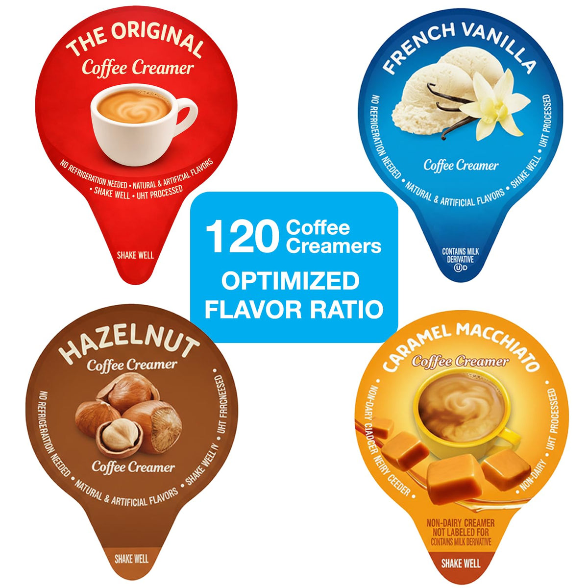 Idea Home Ultimate Coffee Creamer Variety Pack – 120 Single-Serve Creamers (4 Flavors) – No Refrigeration Needed