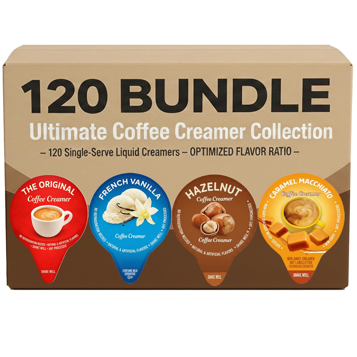 Idea Home Ultimate Coffee Creamer Variety Pack – 120 Single-Serve Creamers (4 Flavors) – No Refrigeration Needed