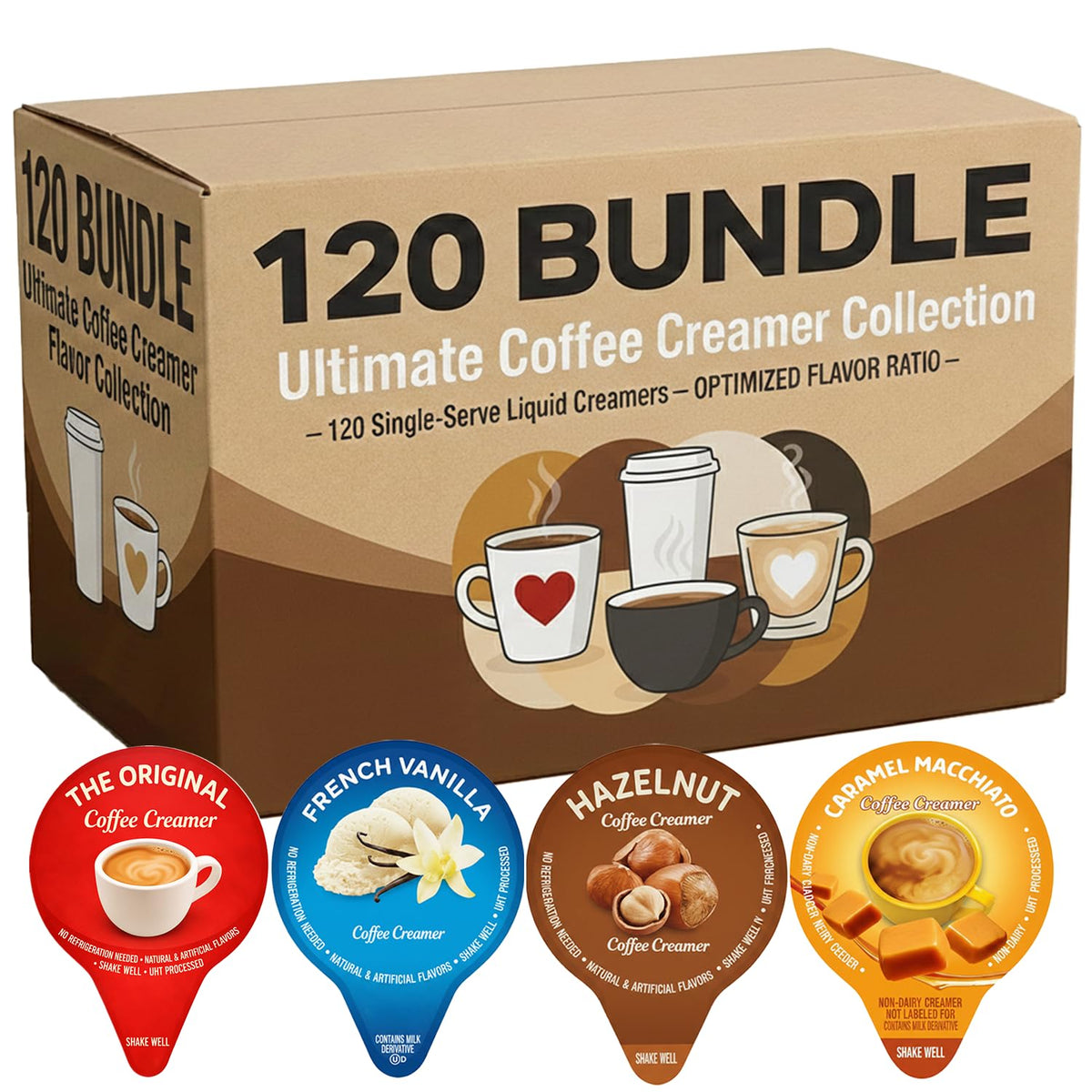 Idea Home Ultimate Coffee Creamer Variety Pack – 120 Single-Serve Creamers (4 Flavors) – No Refrigeration Needed