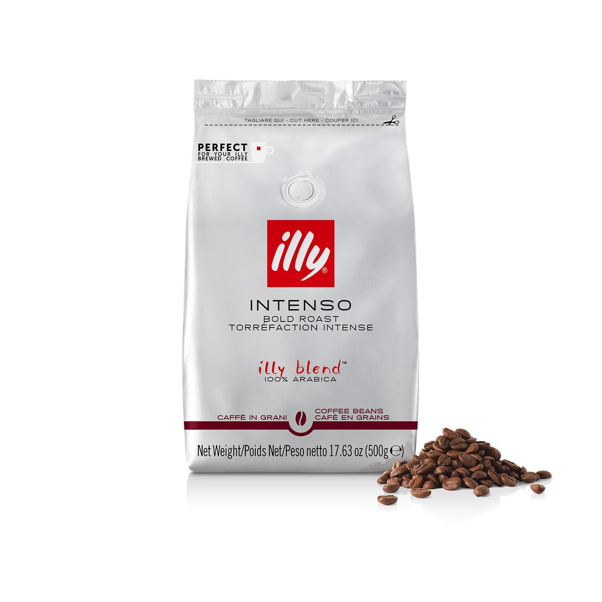 illy Whole Bean Coffee – Intenso Dark Roast, Cocoa & Dried Fruit Notes, 100% Arabica, No Preservatives, 17.6 oz