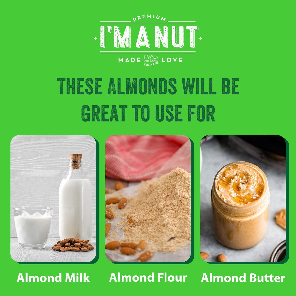 I'm A Nut Raw California Almonds, 32 oz | Gluten & Peanut Free, Non-GMO, Batch Tested