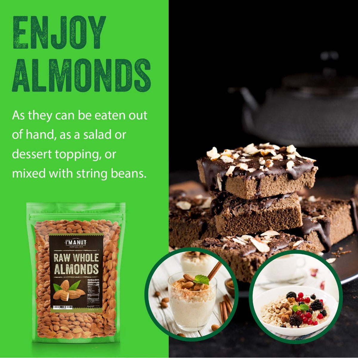 I'm A Nut Raw California Almonds, 32 oz | Gluten & Peanut Free, Non-GMO, Batch Tested