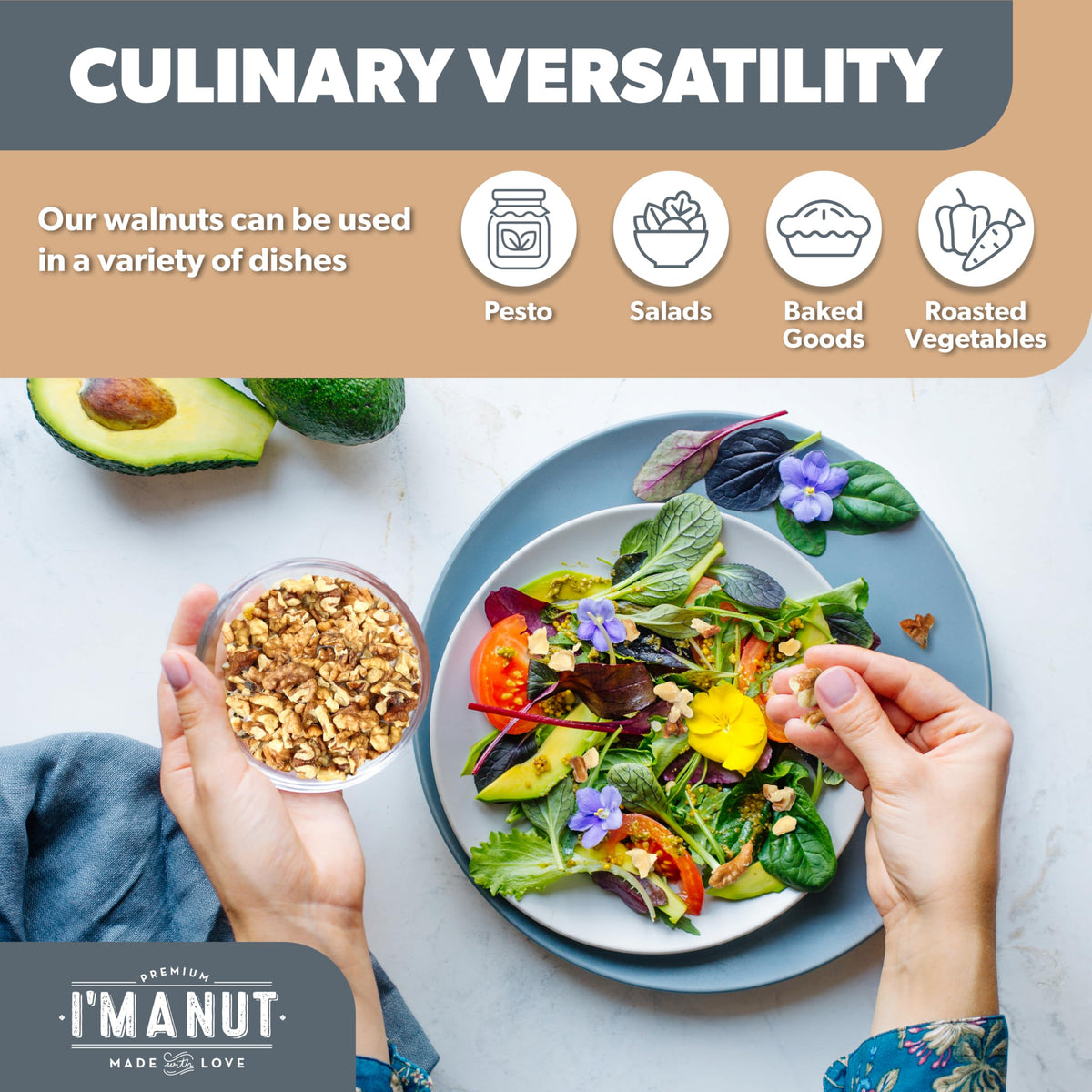 Premium Raw Chopped Walnuts 48oz | 100% Natural, Gluten & Peanut Free | I'm A Nut