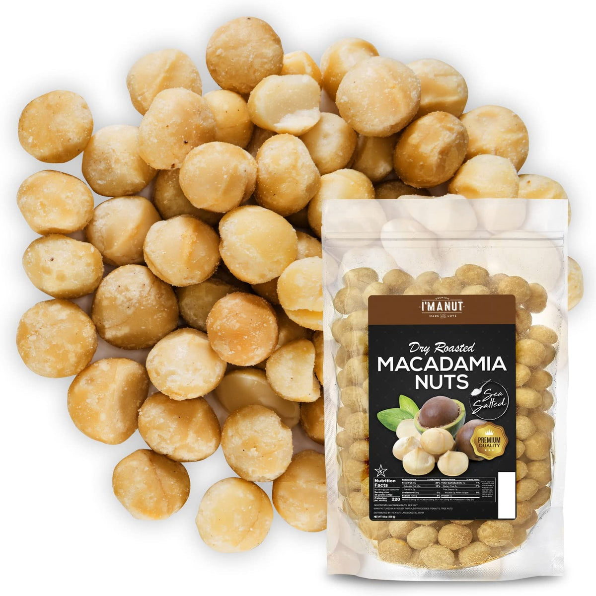 I'm A Nut Oven Roasted Macadamia Nuts with Sea Salt - 48 oz (3 lb) | Batch Tested Peanut & Gluten Free | No Oil