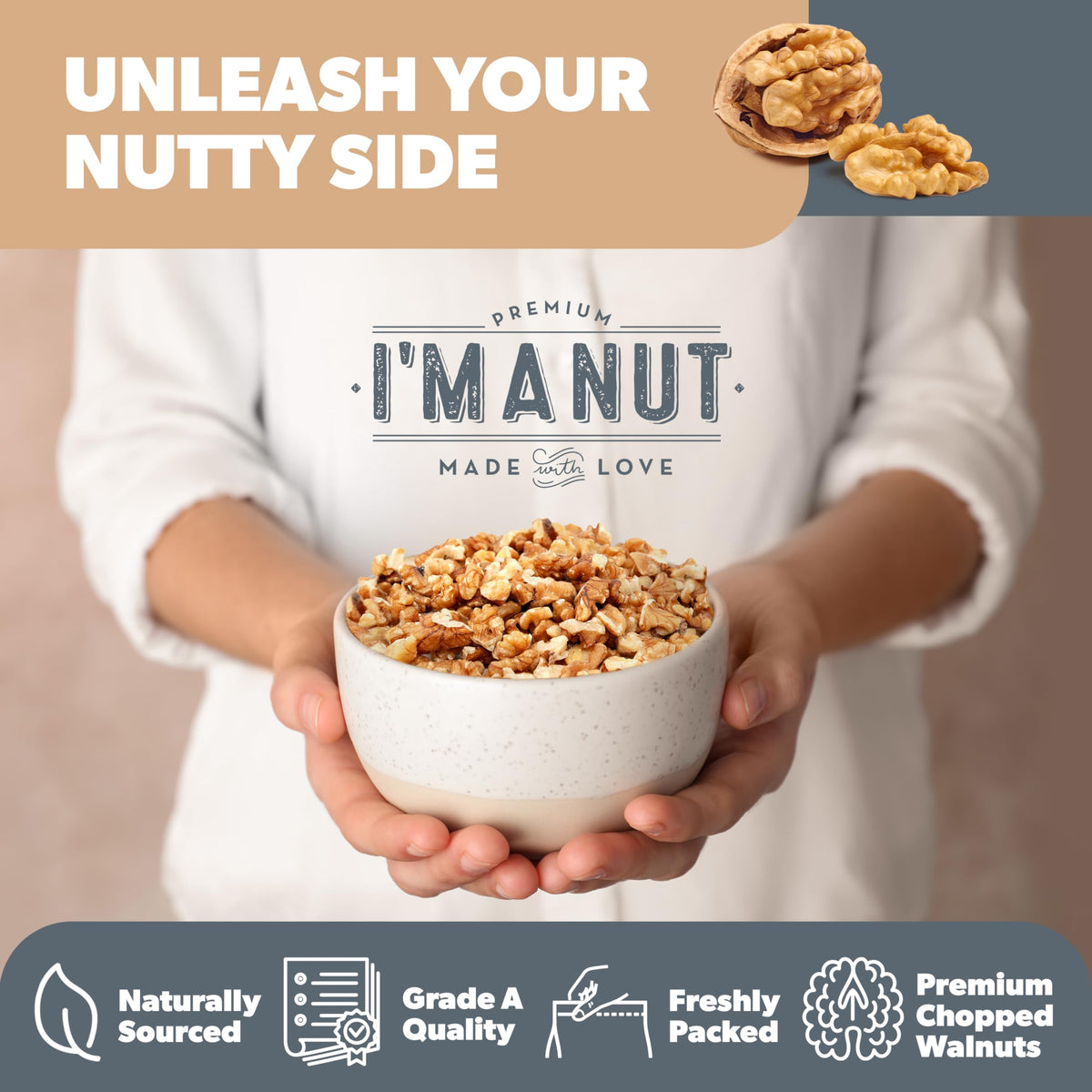 Premium Raw Chopped Walnuts 48oz | 100% Natural, Gluten & Peanut Free | I'm A Nut
