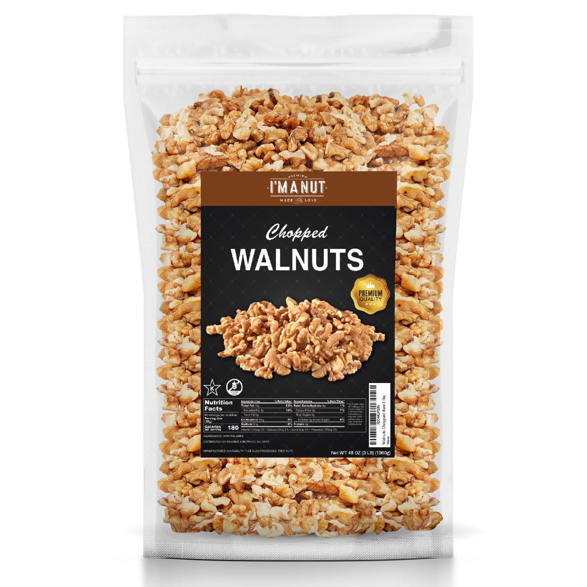 Premium Raw Chopped Walnuts 48oz | 100% Natural, Gluten & Peanut Free | I'm A Nut