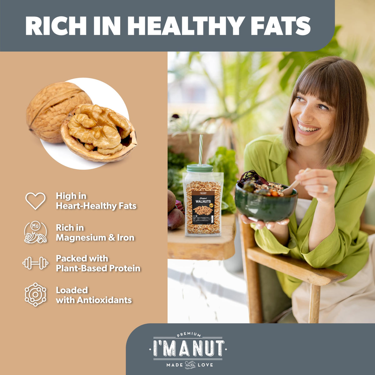 Premium Raw Chopped Walnuts 48oz | 100% Natural, Gluten & Peanut Free | I'm A Nut