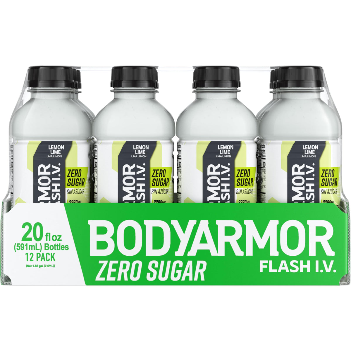 BODYARMOR Flash I.V. Zero Sugar Lemon Lime Electrolyte Beverage – 20 oz, 12-pack