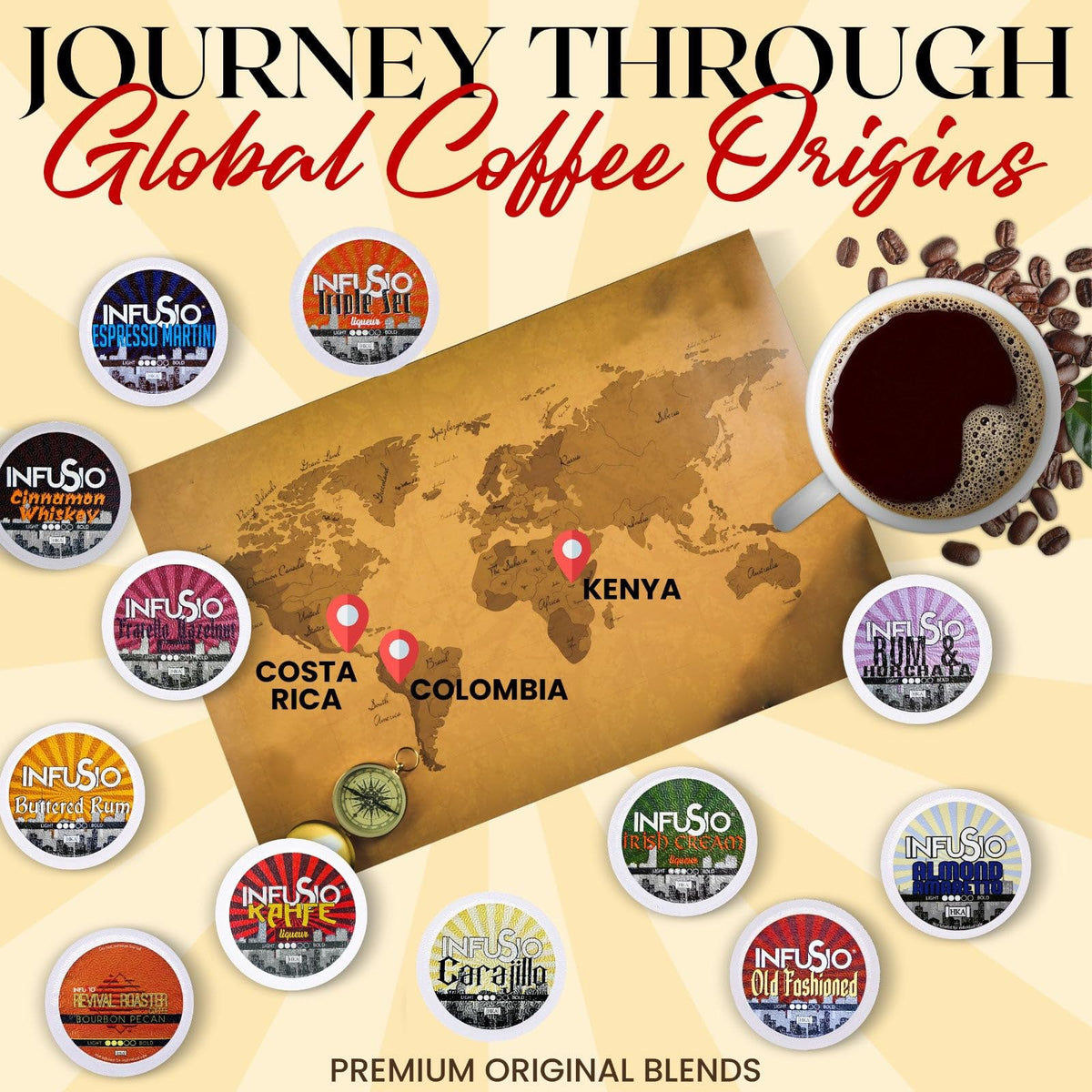 InfuSio Flavored Coffee Pods Variety Pack – 120 Cups, 12 Cocktail-Inspired Blends, Keurig K-Cup Compatible