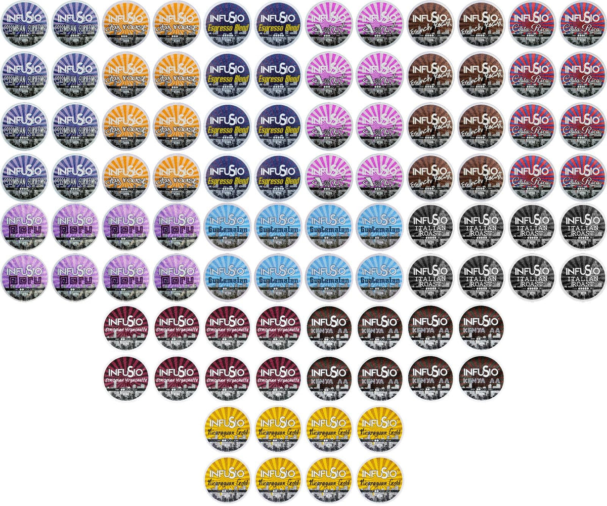 InfuSio Coffee Pods Variety Pack – 96 Count, 12 Premium Blends, Keurig Compatible