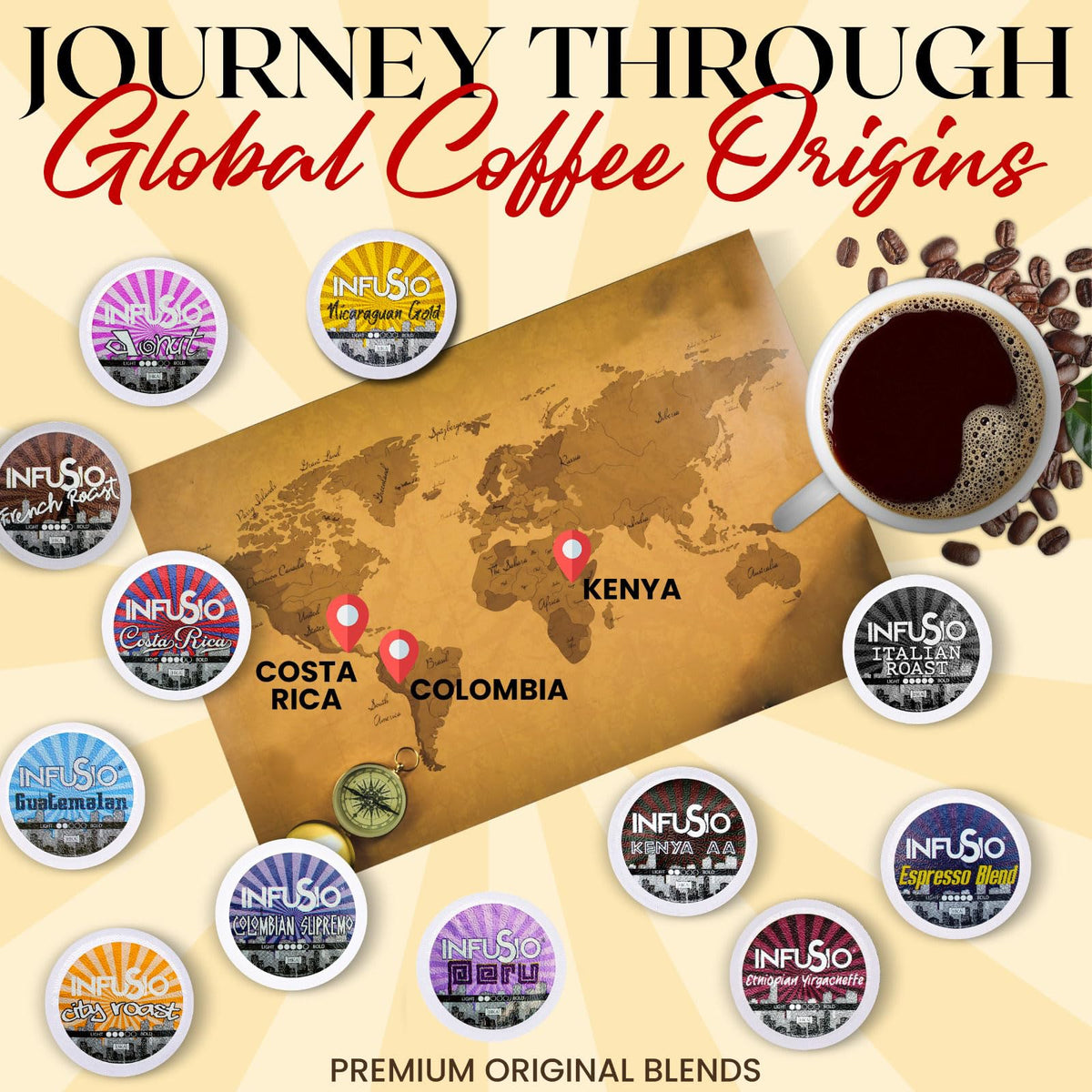 InfuSio Coffee Pods Variety Pack – 96 Count, 12 Premium Blends, Keurig Compatible