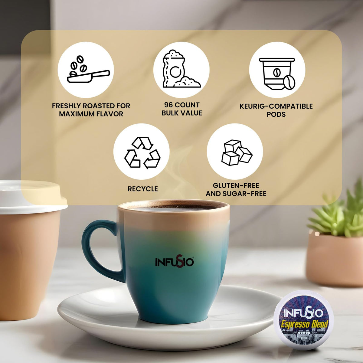 InfuSio Coffee Pods Variety Pack – 96 Count, 12 Premium Blends, Keurig Compatible